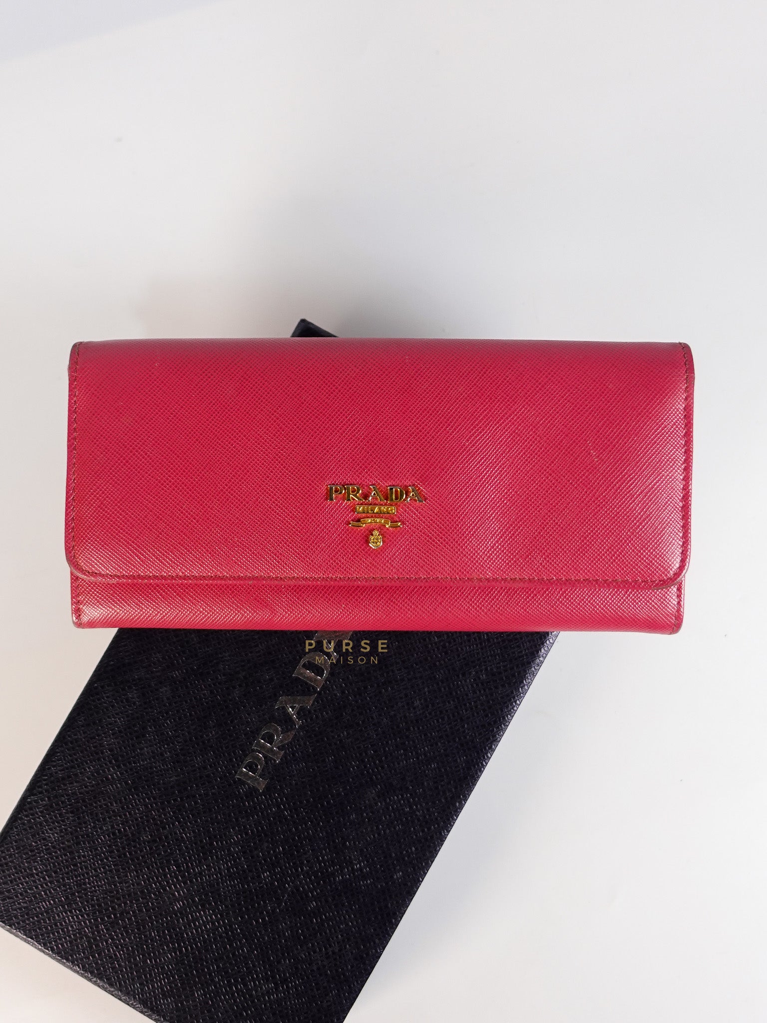 Saffiano Flap Long Wallet in Pink | Purse Maison Luxury Bags Shop