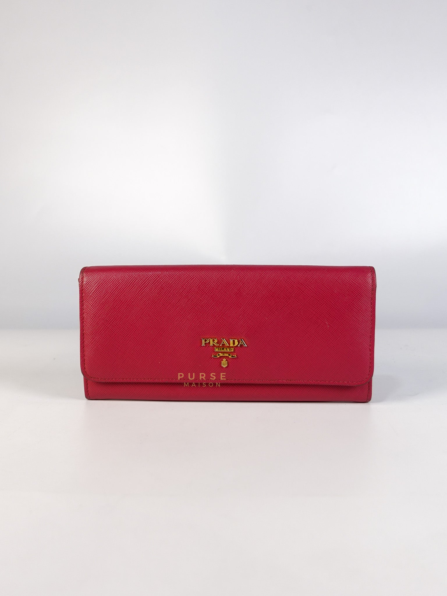 Saffiano Flap Long Wallet in Pink | Purse Maison Luxury Bags Shop