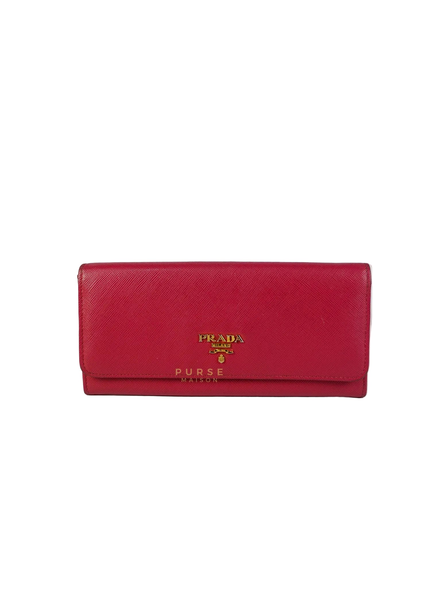 Saffiano Flap Long Wallet in Pink | Purse Maison Luxury Bags Shop
