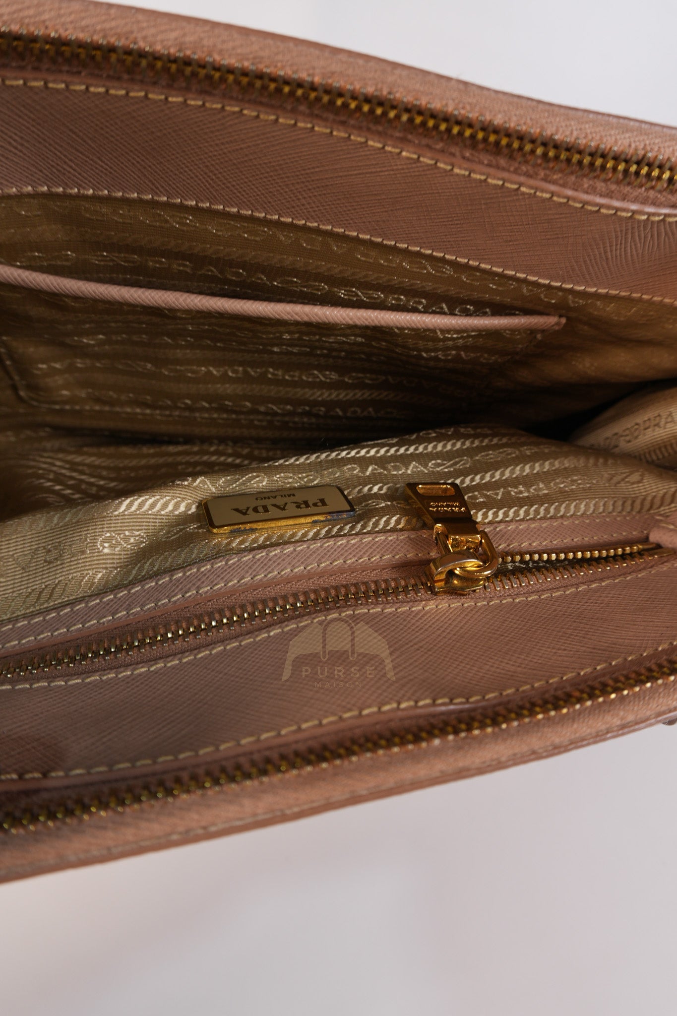 Saffiano Galleria Small Double Zip Satchel in Dusty Rose | Purse Maison Luxury Bags Shop