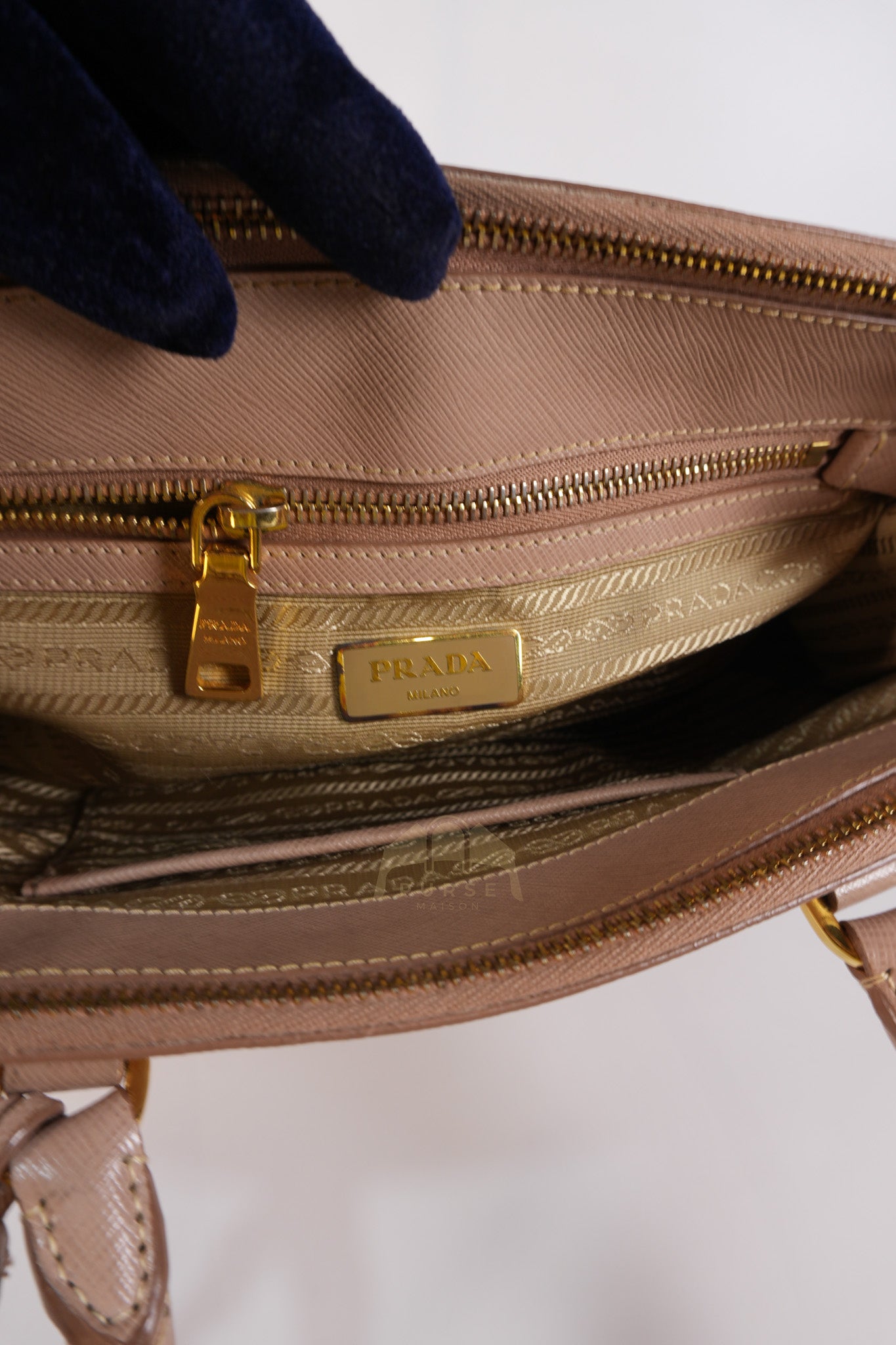 Saffiano Galleria Small Double Zip Satchel in Dusty Rose | Purse Maison Luxury Bags Shop