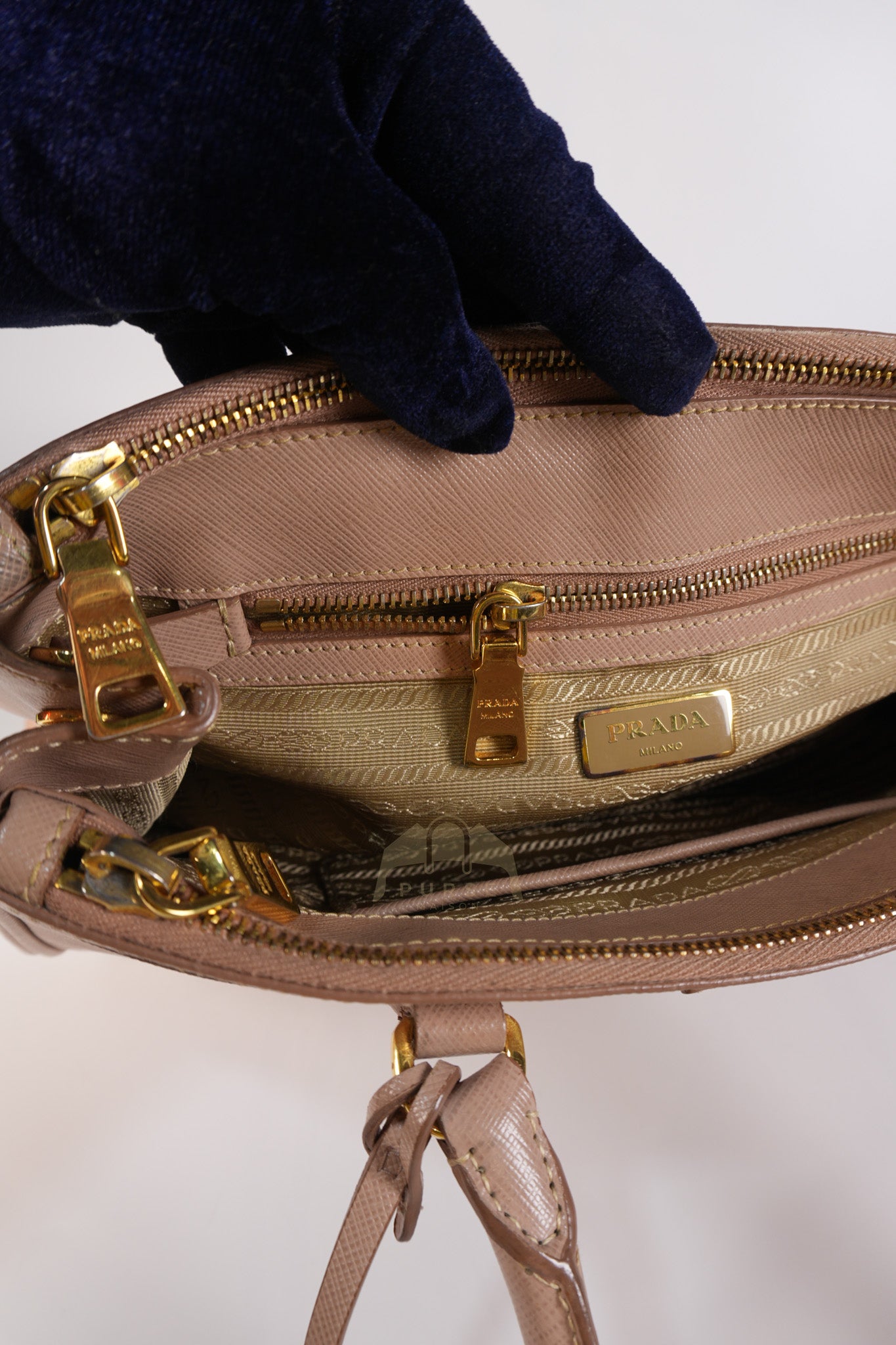 Saffiano Galleria Small Double Zip Satchel in Dusty Rose | Purse Maison Luxury Bags Shop