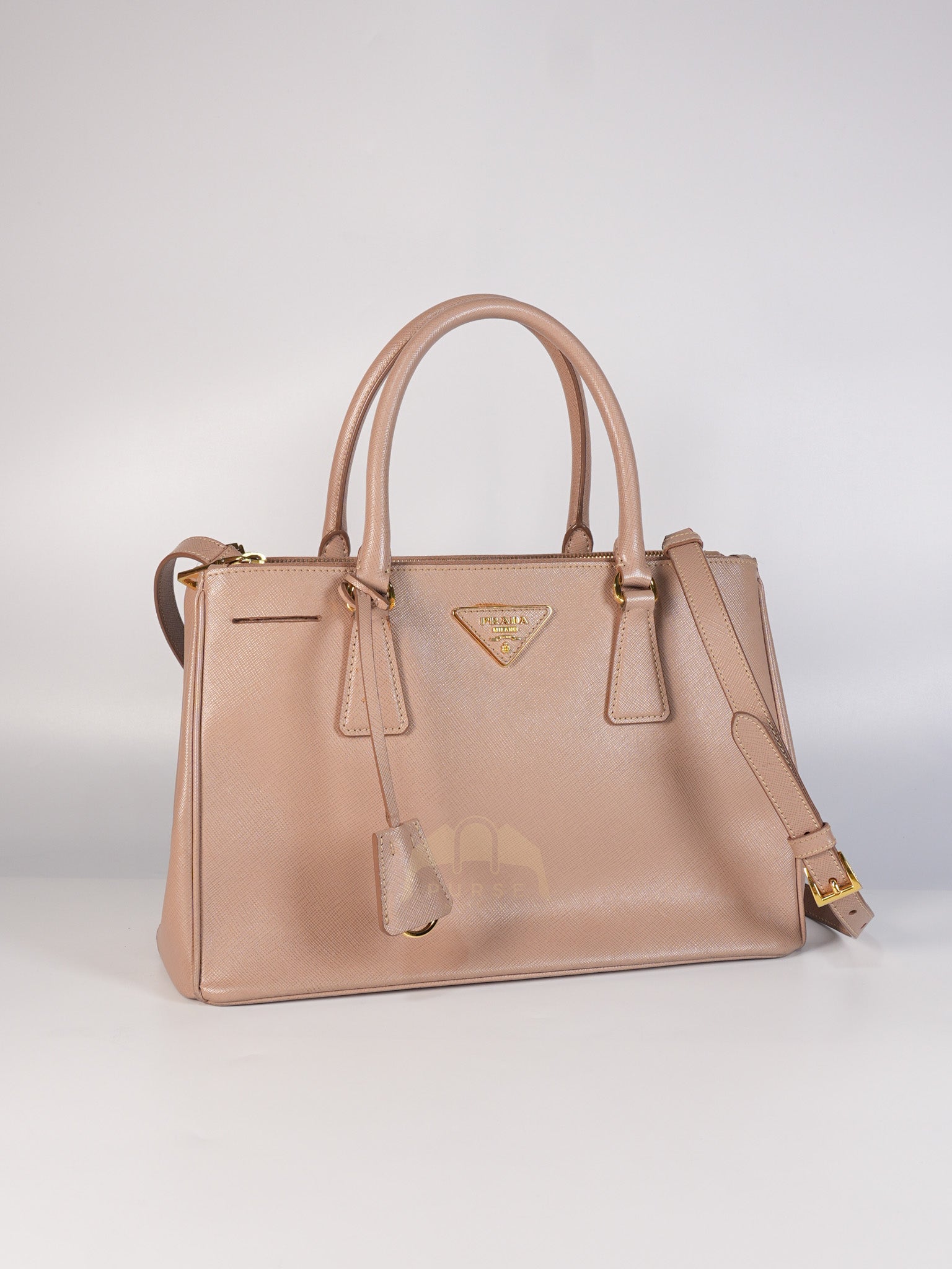 Saffiano Galleria Small Double Zip Satchel in Dusty Rose | Purse Maison Luxury Bags Shop