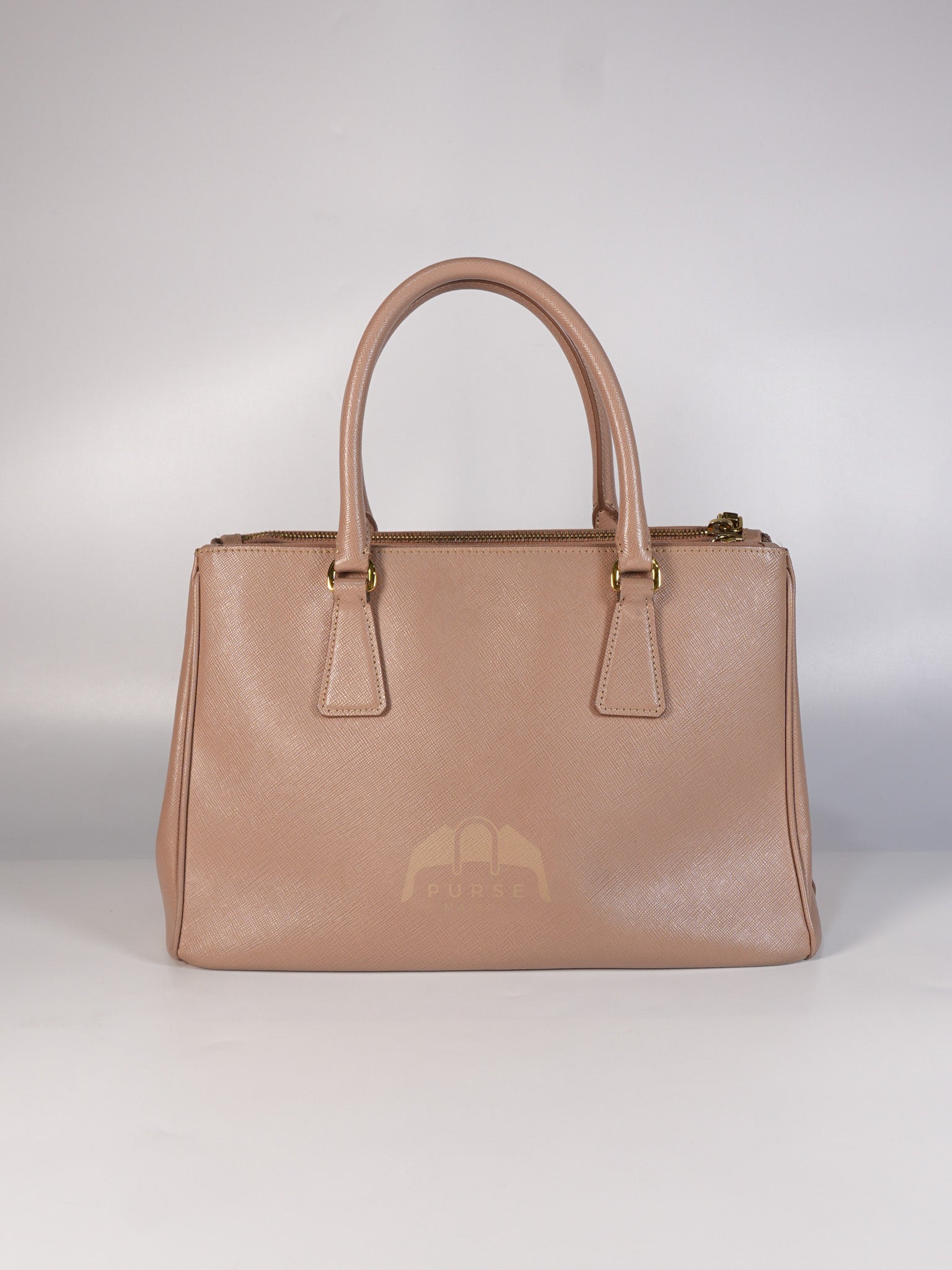 Saffiano Galleria Small Double Zip Satchel in Dusty Rose | Purse Maison Luxury Bags Shop