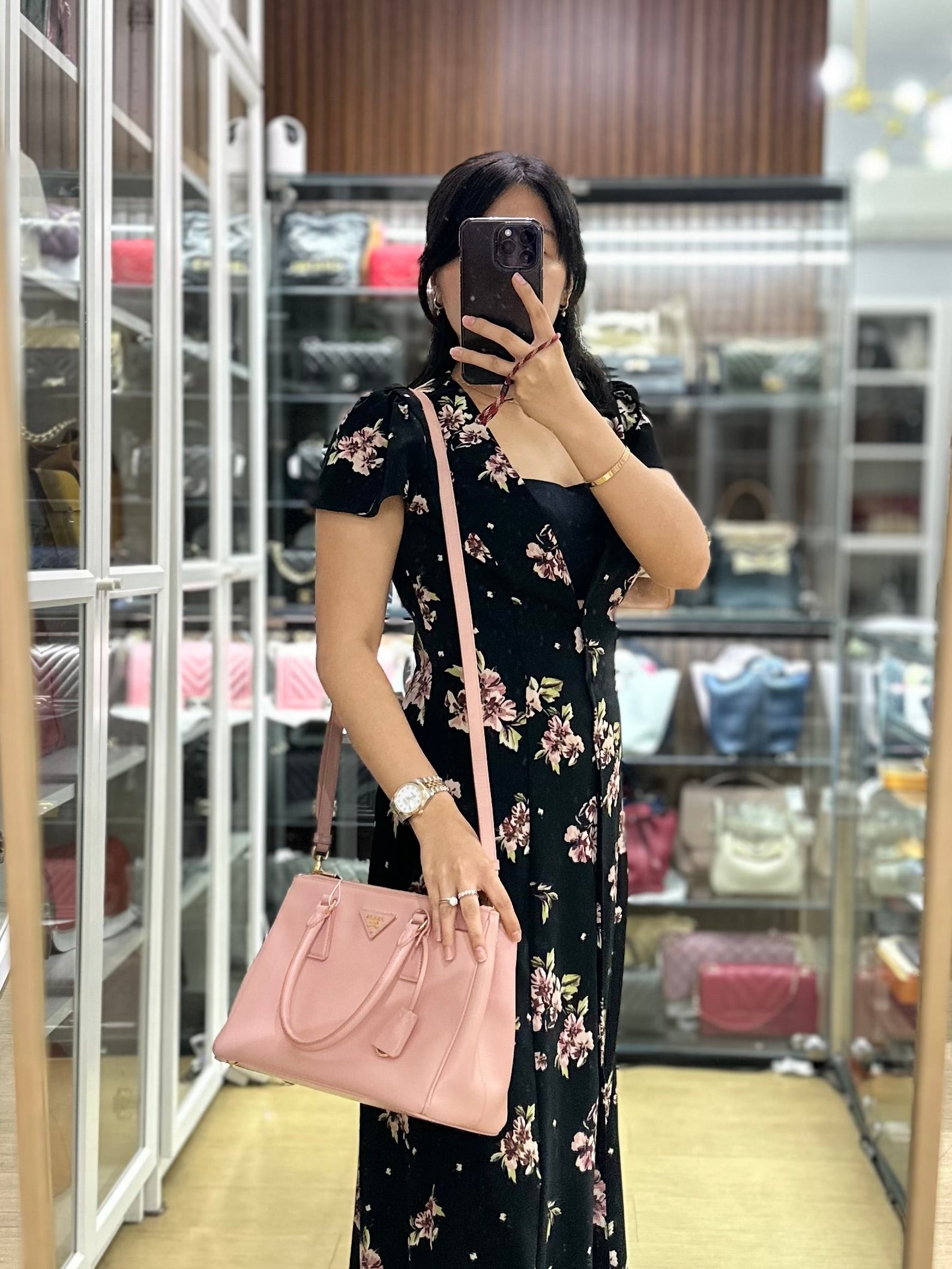 Saffiano Galleria Small Double Zip Satchel in Dusty Rose | Purse Maison Luxury Bags Shop