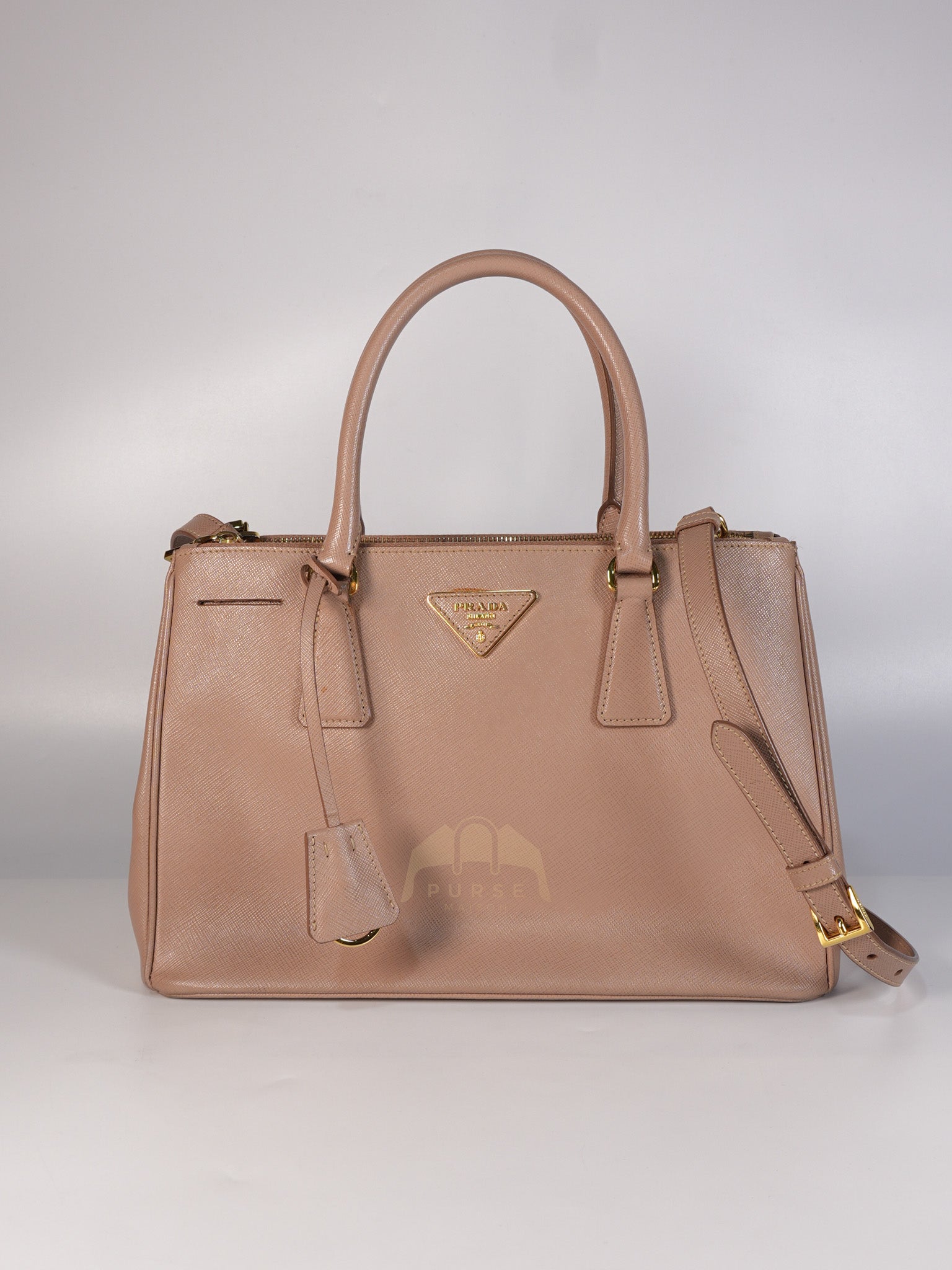 Saffiano Galleria Small Double Zip Satchel in Dusty Rose | Purse Maison Luxury Bags Shop