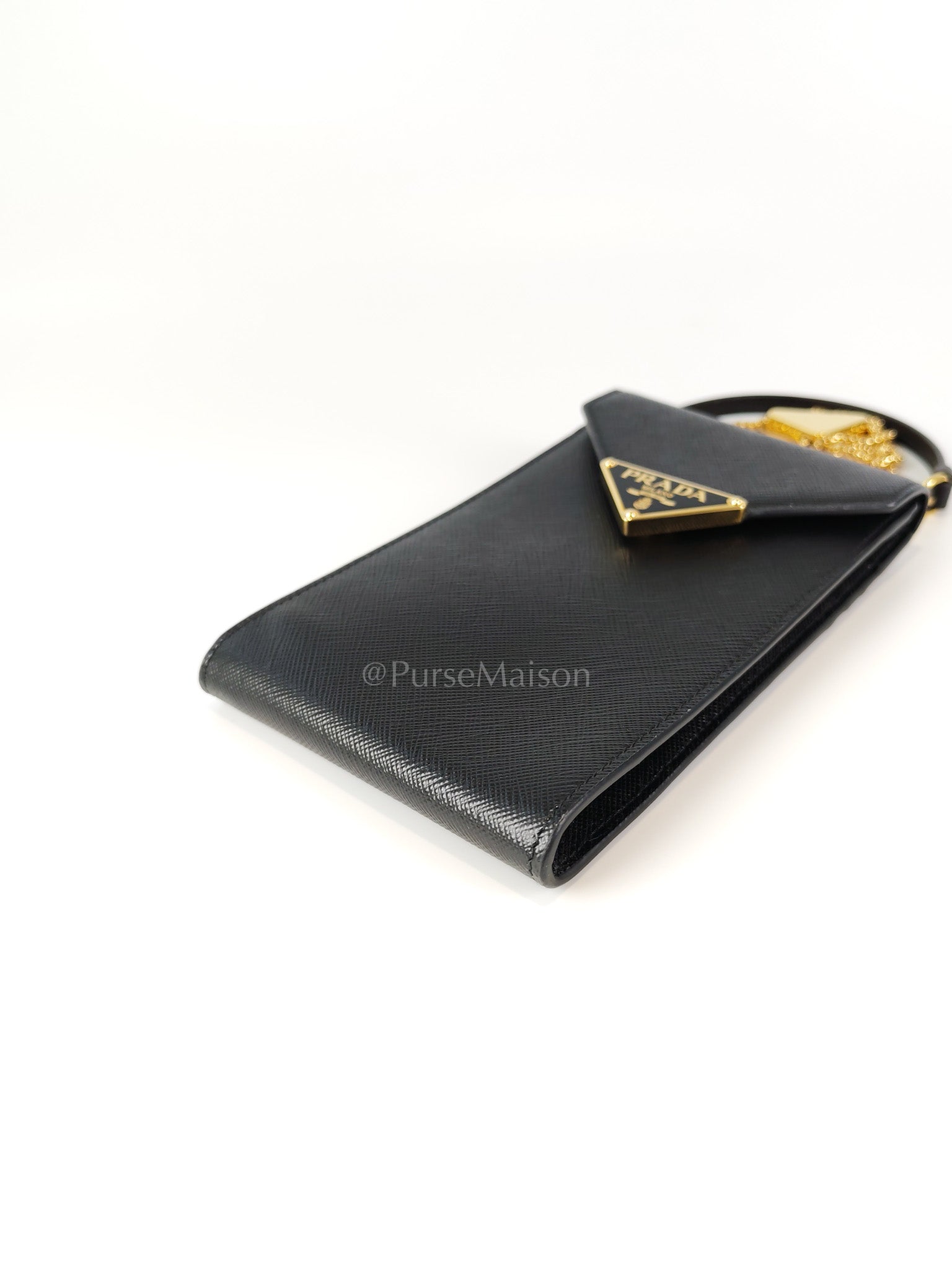 Saffiano Leather in Black Phone Carrier | Purse Maison Luxury Bags Shop