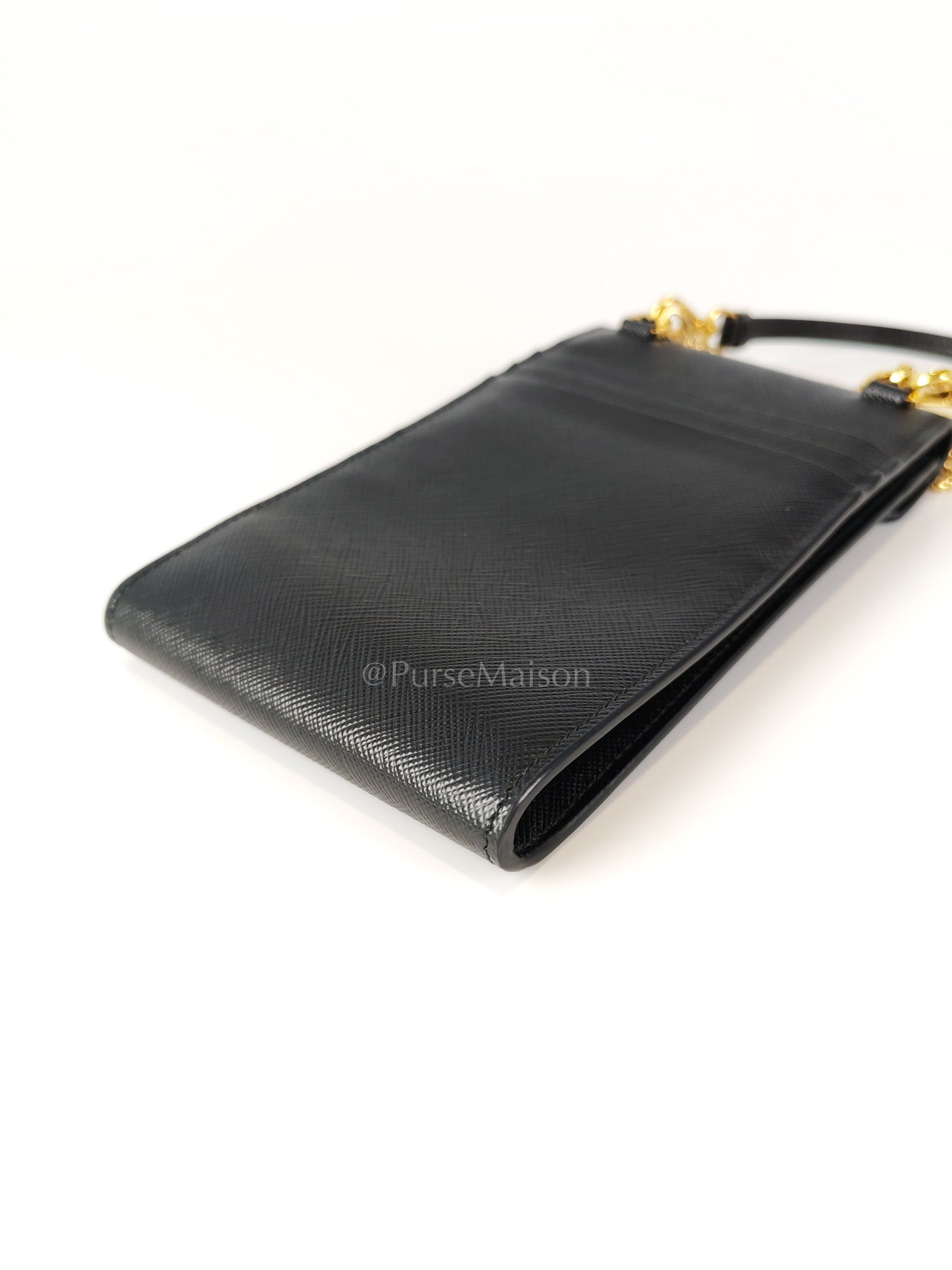 Saffiano Leather in Black Phone Carrier | Purse Maison Luxury Bags Shop