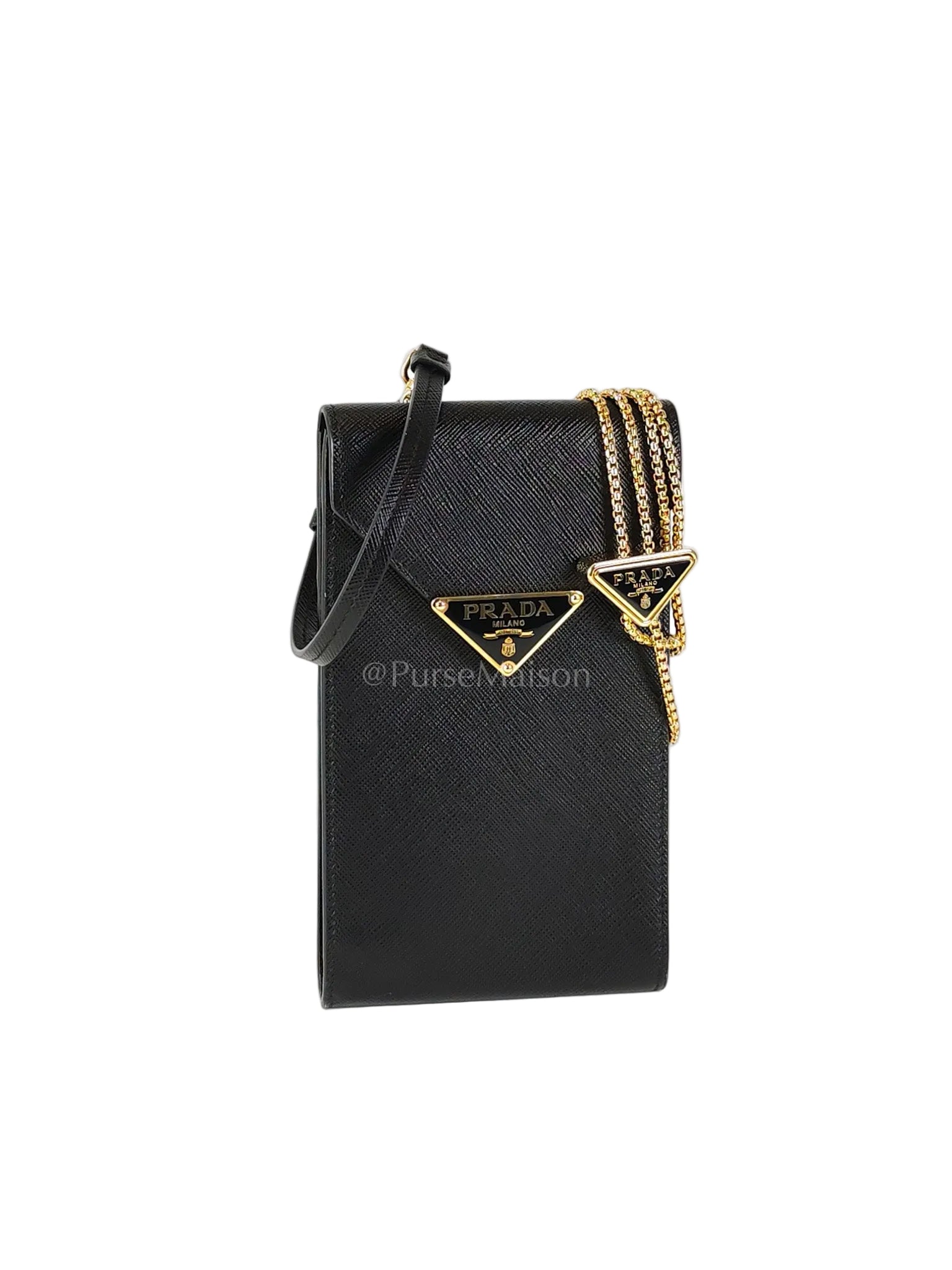 Saffiano Leather in Black Phone Carrier | Purse Maison Luxury Bags Shop
