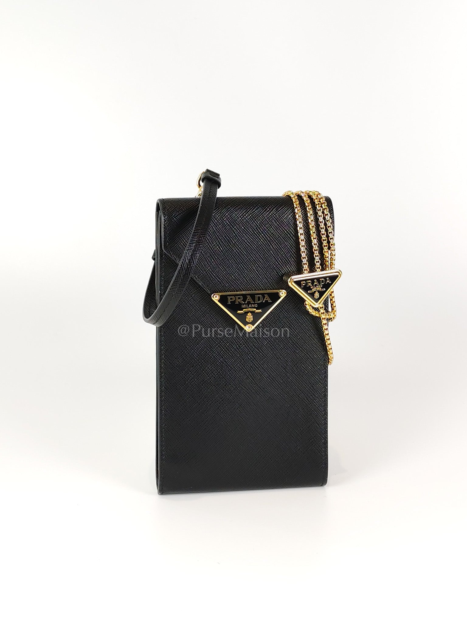 Saffiano Leather in Black Phone Carrier | Purse Maison Luxury Bags Shop
