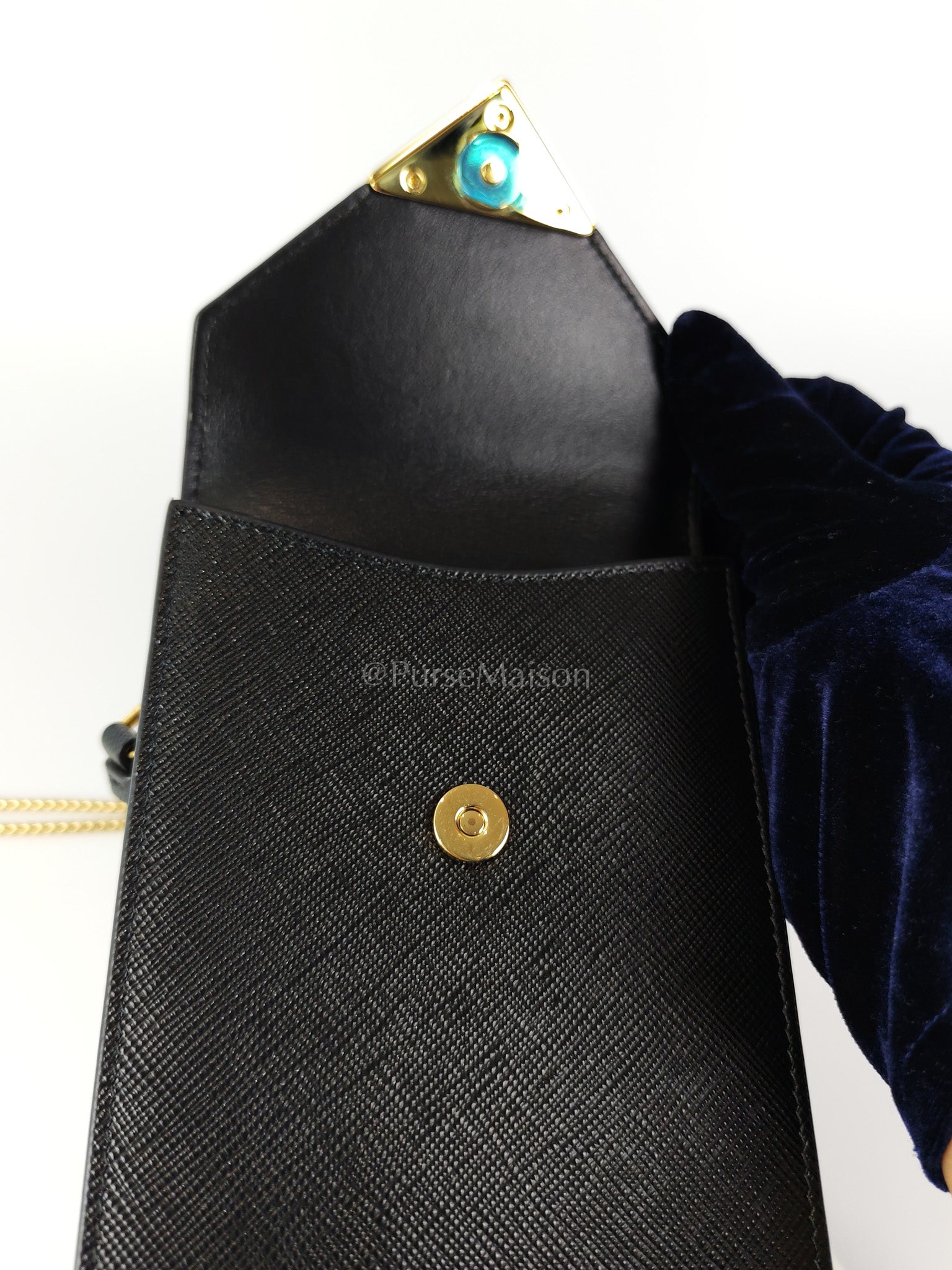 Saffiano Leather in Black Phone Carrier | Purse Maison Luxury Bags Shop