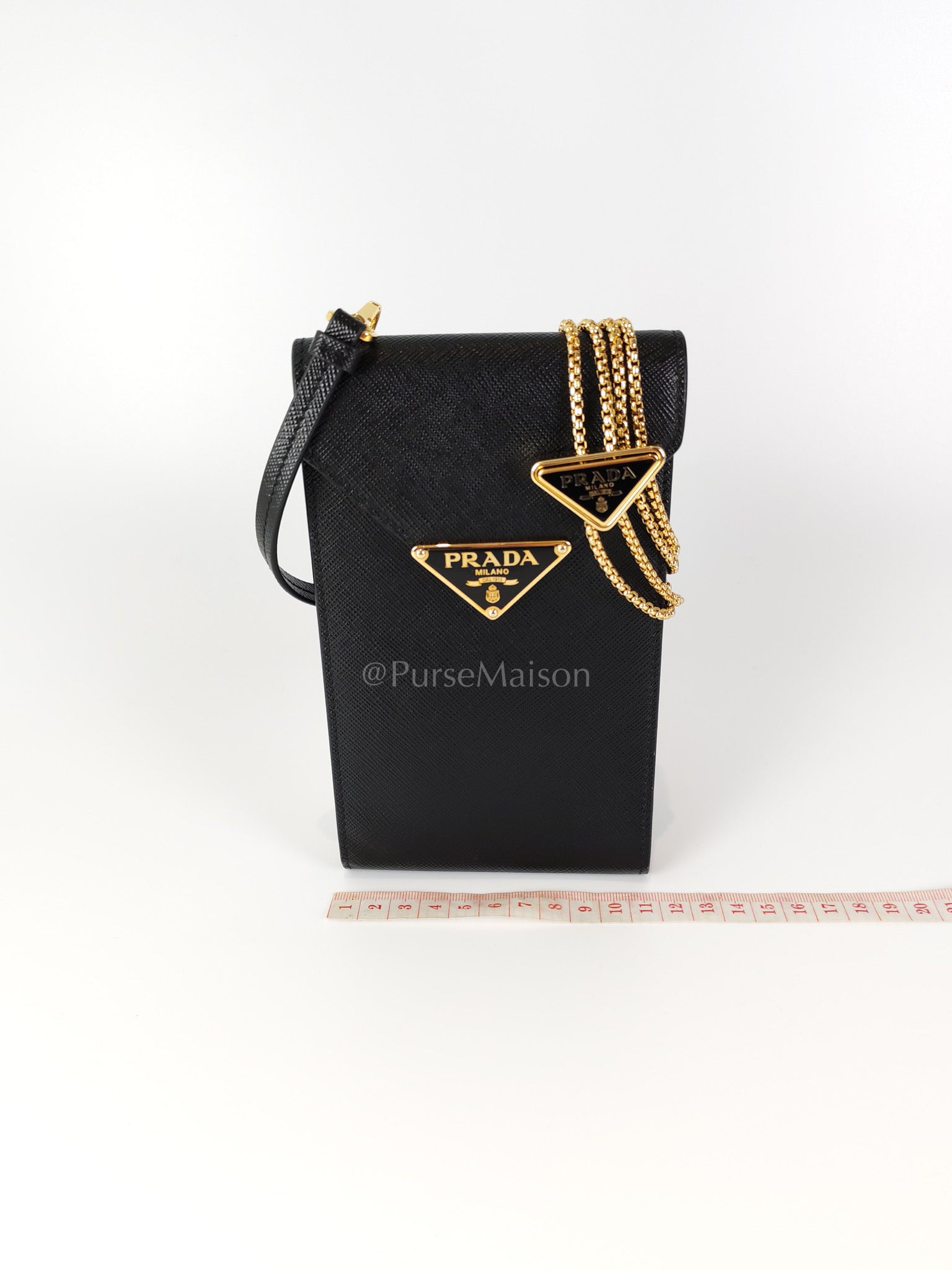 Saffiano Leather in Black Phone Carrier | Purse Maison Luxury Bags Shop