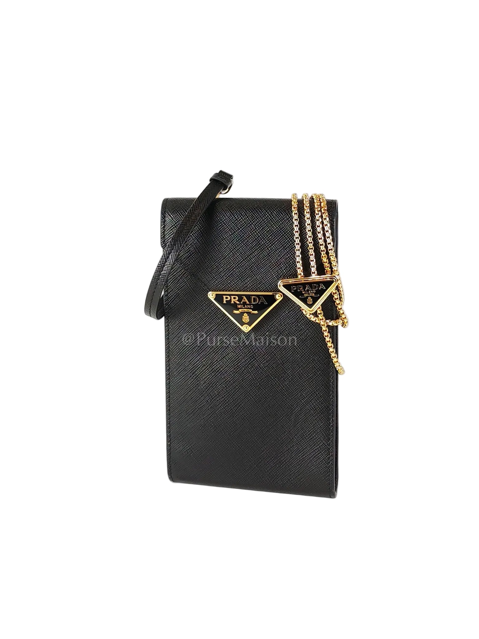 Saffiano Leather in Black Phone Carrier | Purse Maison Luxury Bags Shop