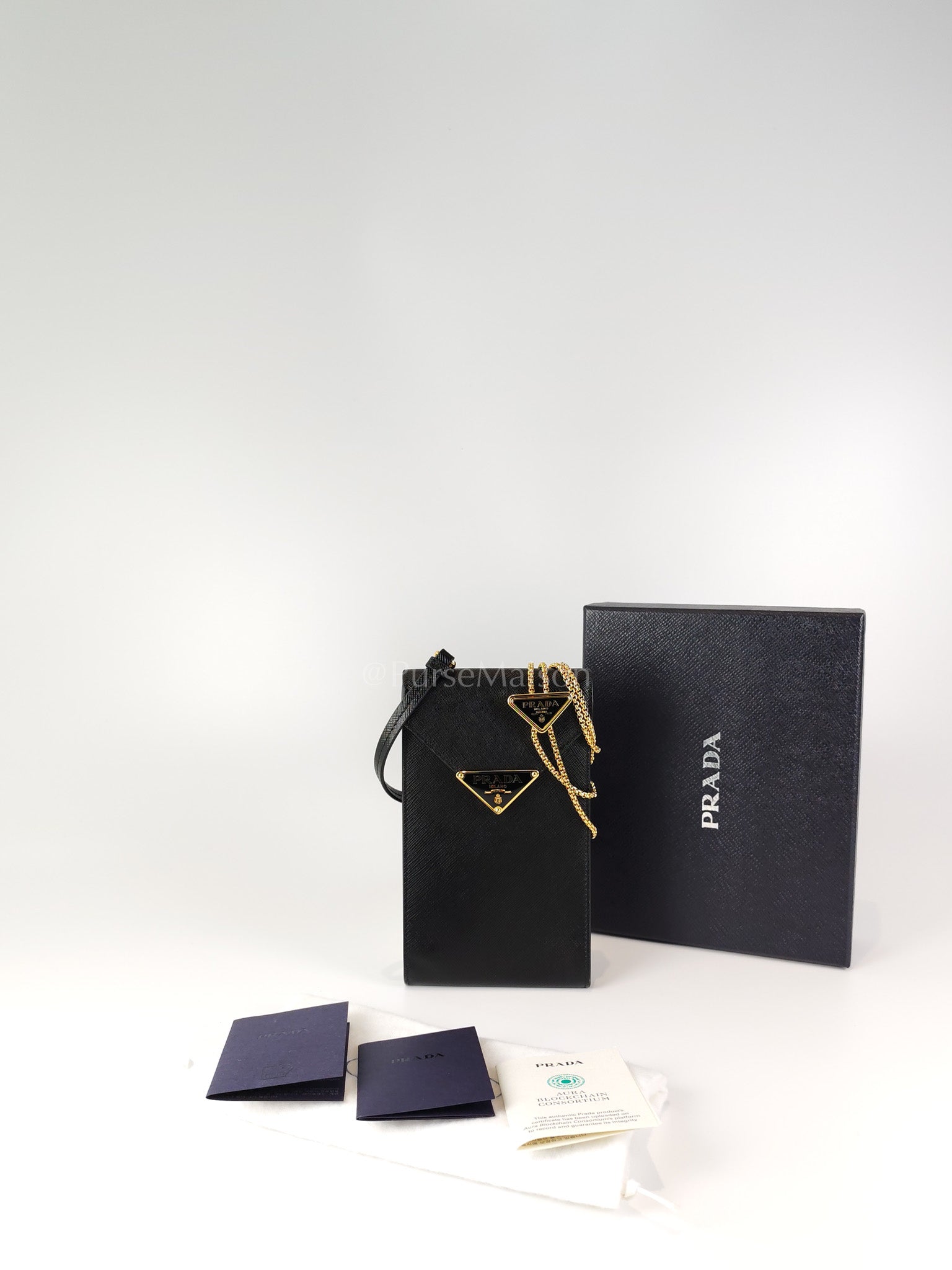 Saffiano Leather in Black Phone Carrier | Purse Maison Luxury Bags Shop