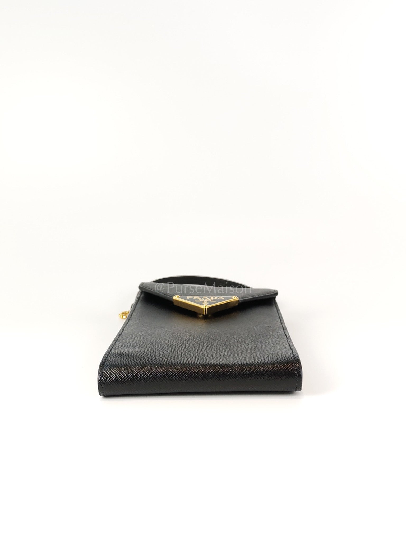 Saffiano Leather in Black Phone Carrier | Purse Maison Luxury Bags Shop