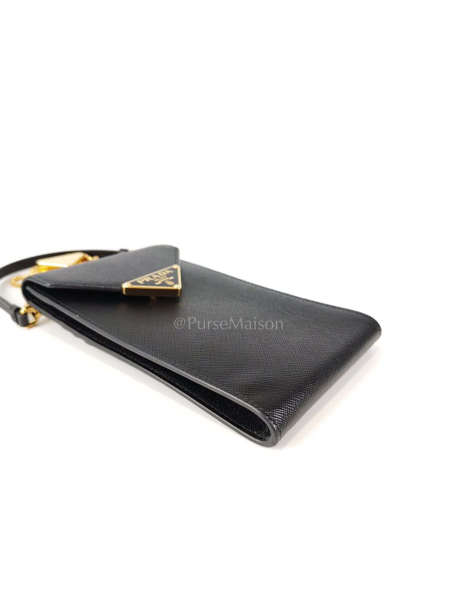 Saffiano Leather in Black Phone Carrier | Purse Maison Luxury Bags Shop