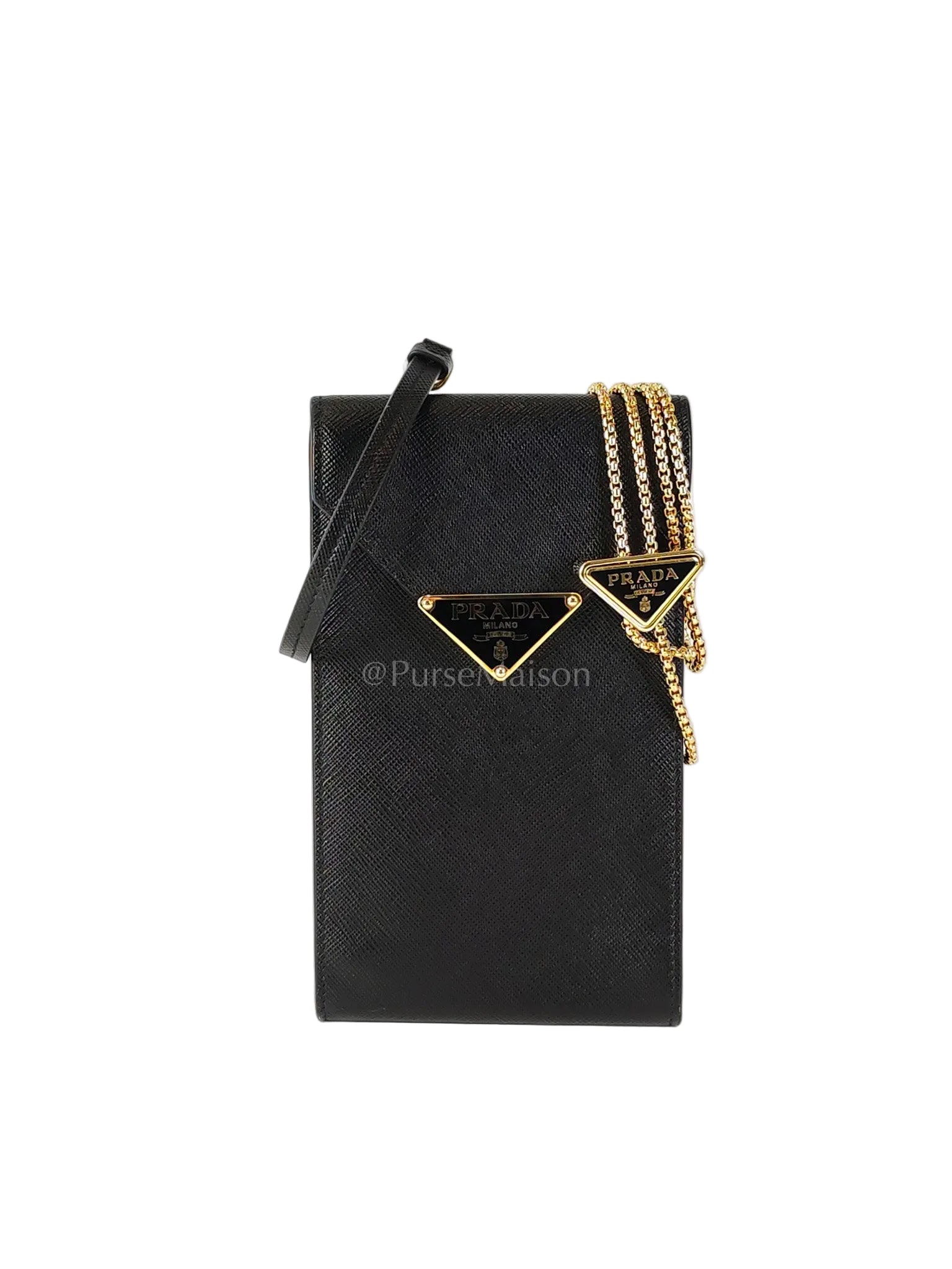 Saffiano Leather in Black Phone Carrier | Purse Maison Luxury Bags Shop