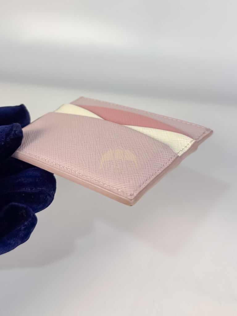 Saffiano Lux Card Holder in Light Pink Leather & Gold Hardware | Purse Maison Luxury Bags Shop