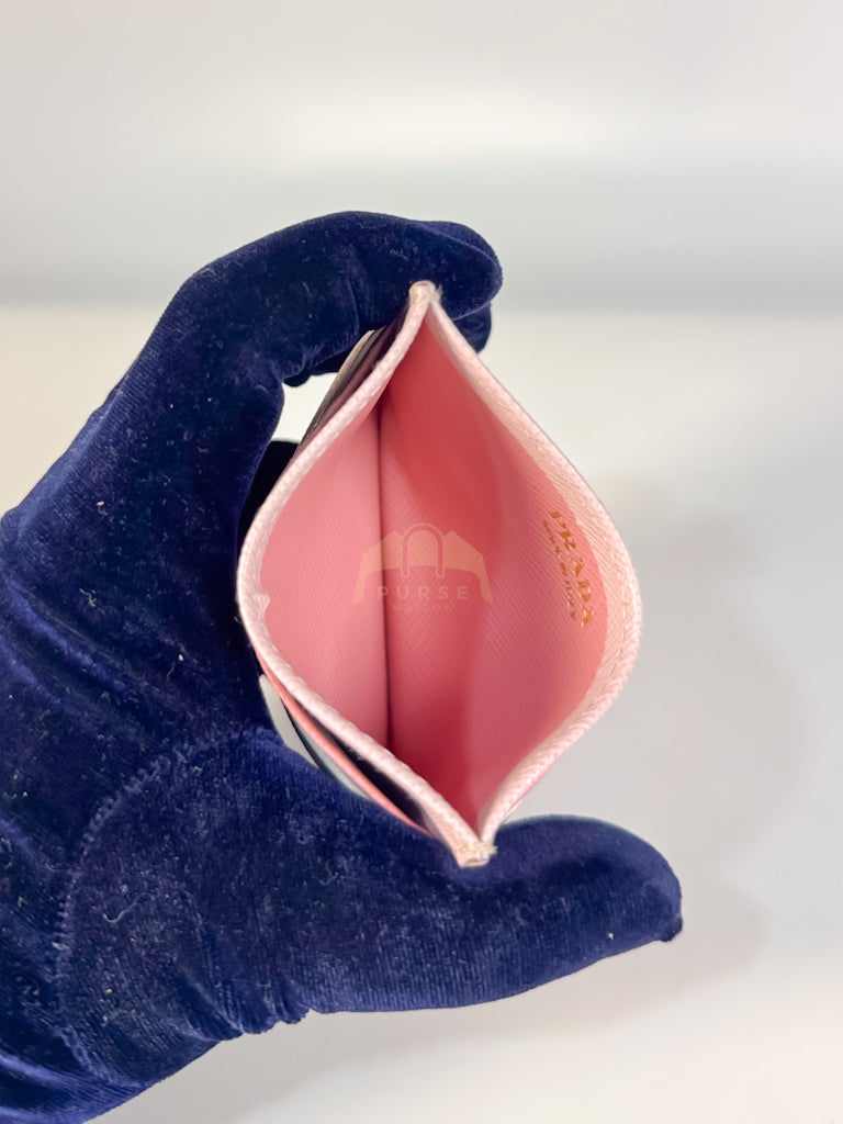 Saffiano Lux Card Holder in Light Pink Leather & Gold Hardware | Purse Maison Luxury Bags Shop