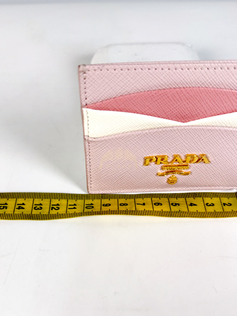 Saffiano Lux Card Holder in Light Pink Leather & Gold Hardware | Purse Maison Luxury Bags Shop