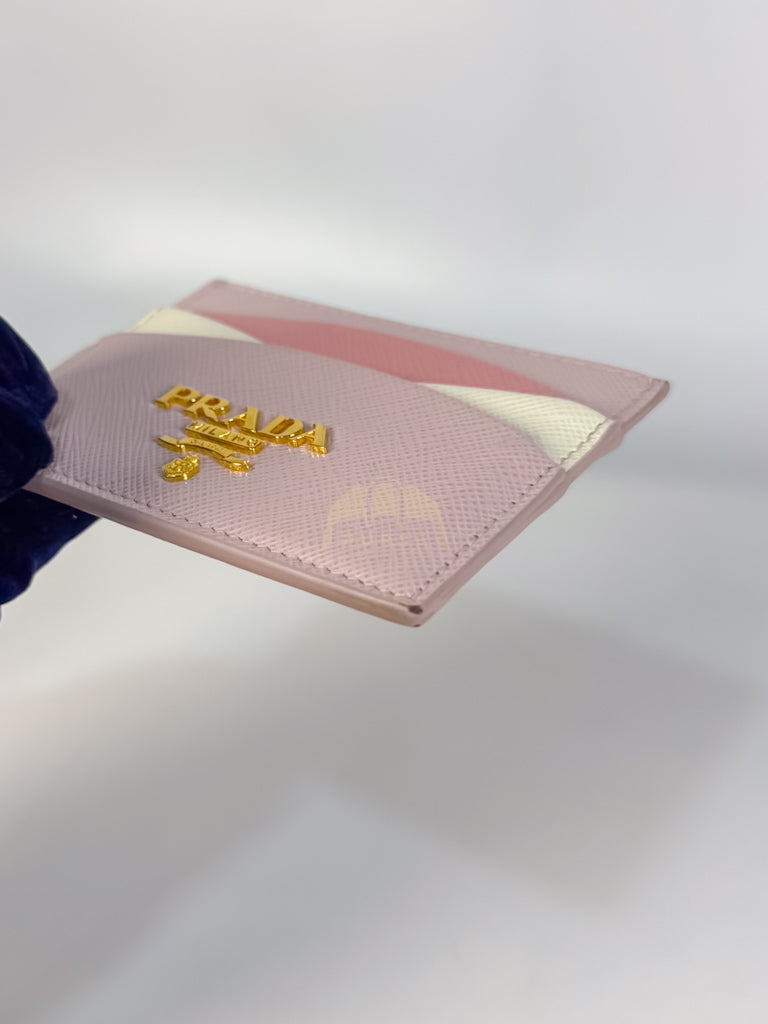 Saffiano Lux Card Holder in Light Pink Leather & Gold Hardware | Purse Maison Luxury Bags Shop