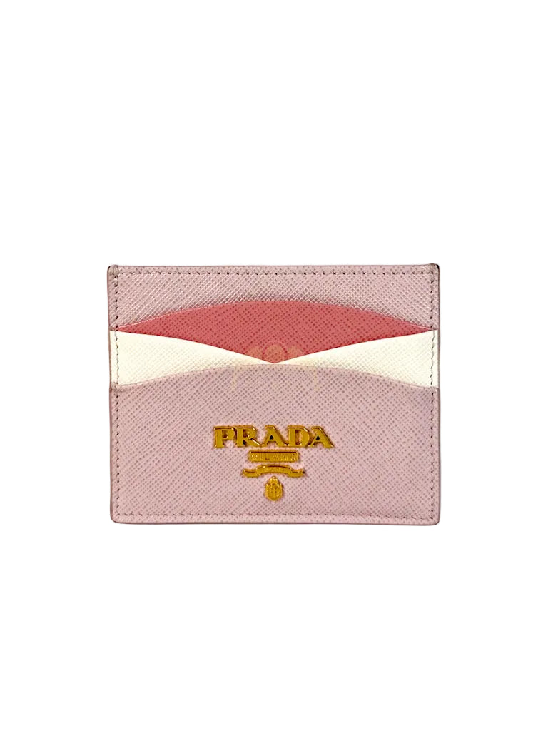 Saffiano Lux Card Holder in Light Pink Leather & Gold Hardware | Purse Maison Luxury Bags Shop