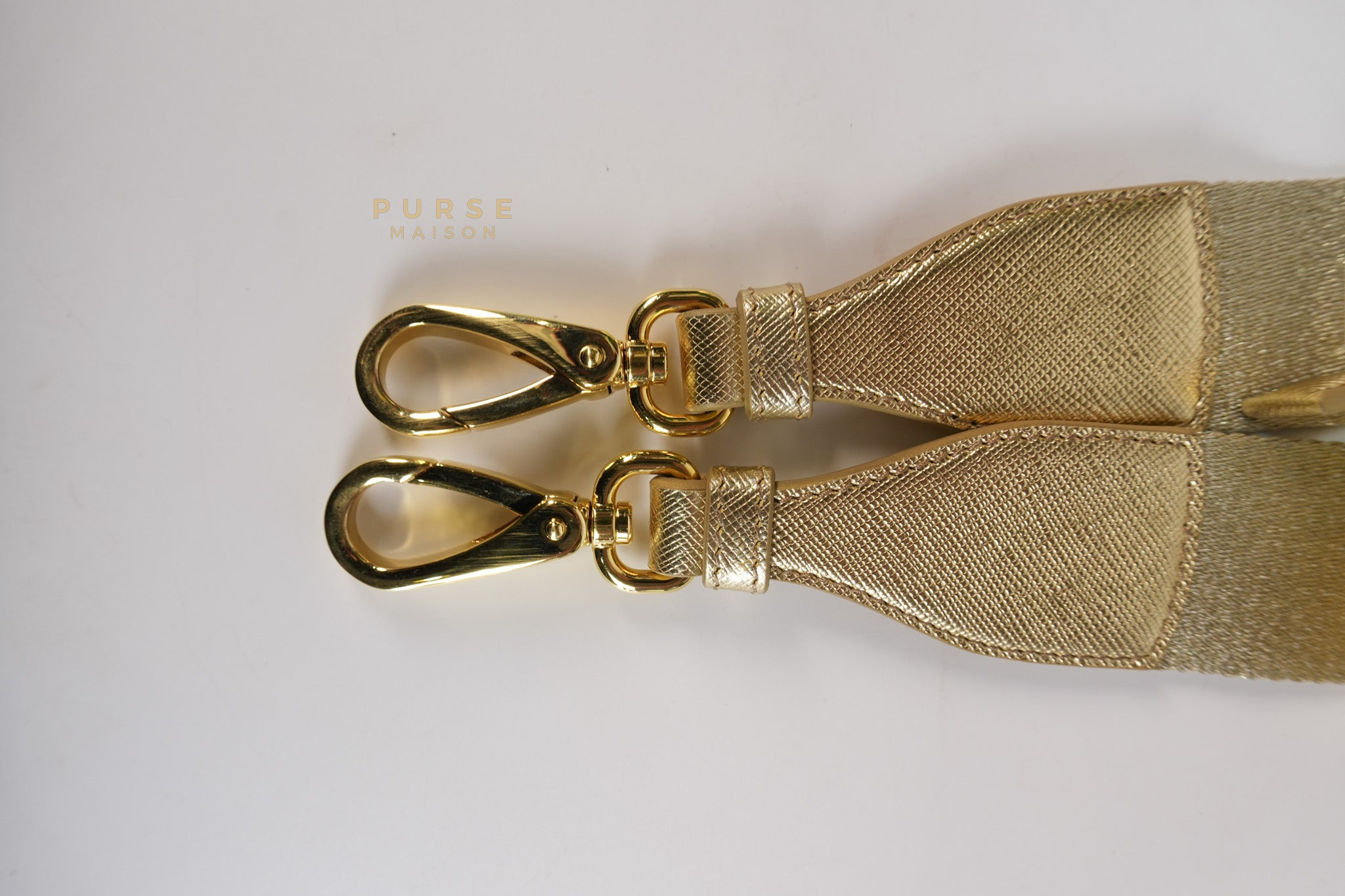 Saffiano Lux Triangle Shoulder Bag Platino in Gold | Purse Maison Luxury Bags Shop