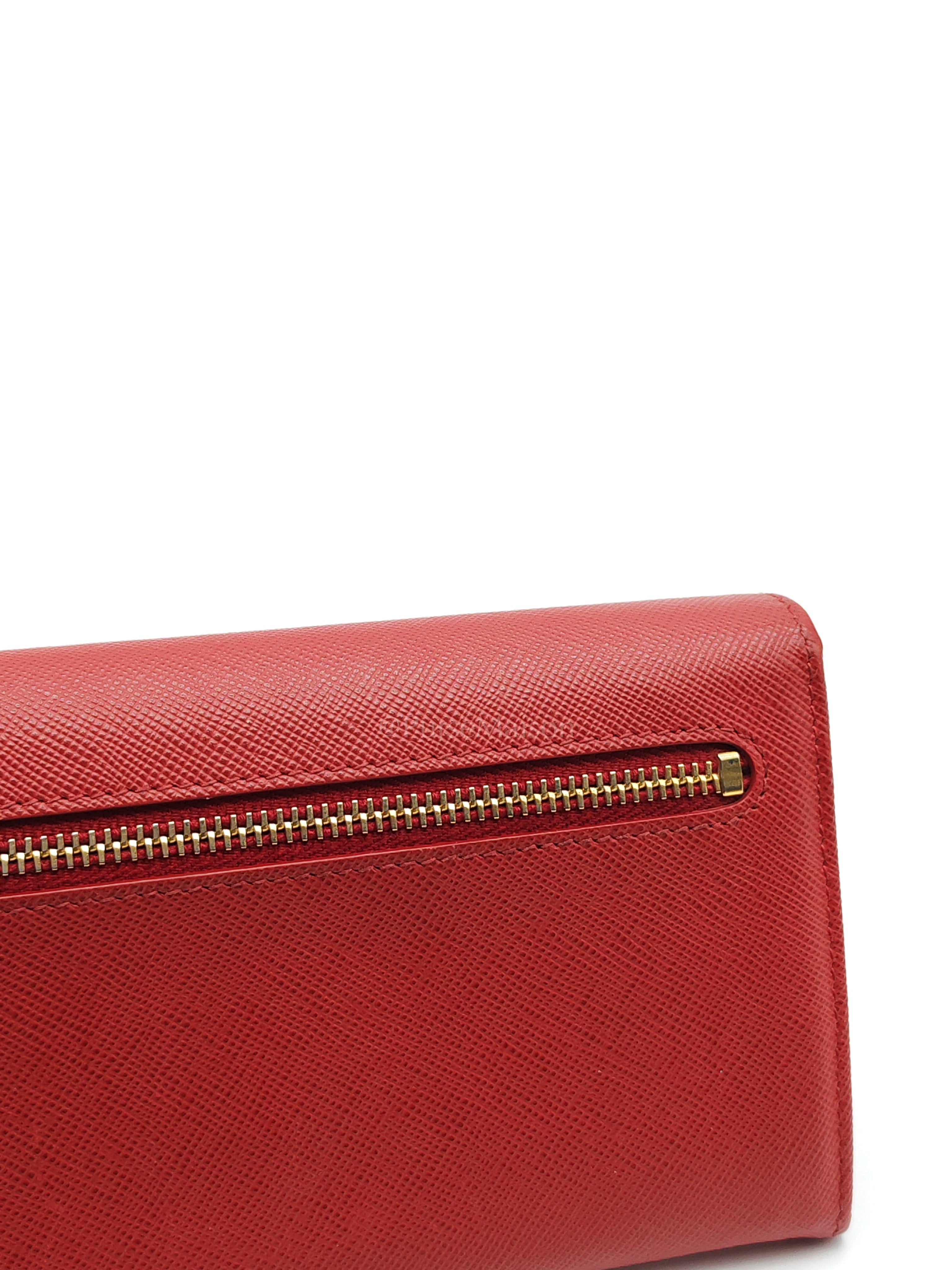 Saffiano Metal Long Wallet in Fiery Red & Gold Hardware | Purse Maison Luxury Bags Shop
