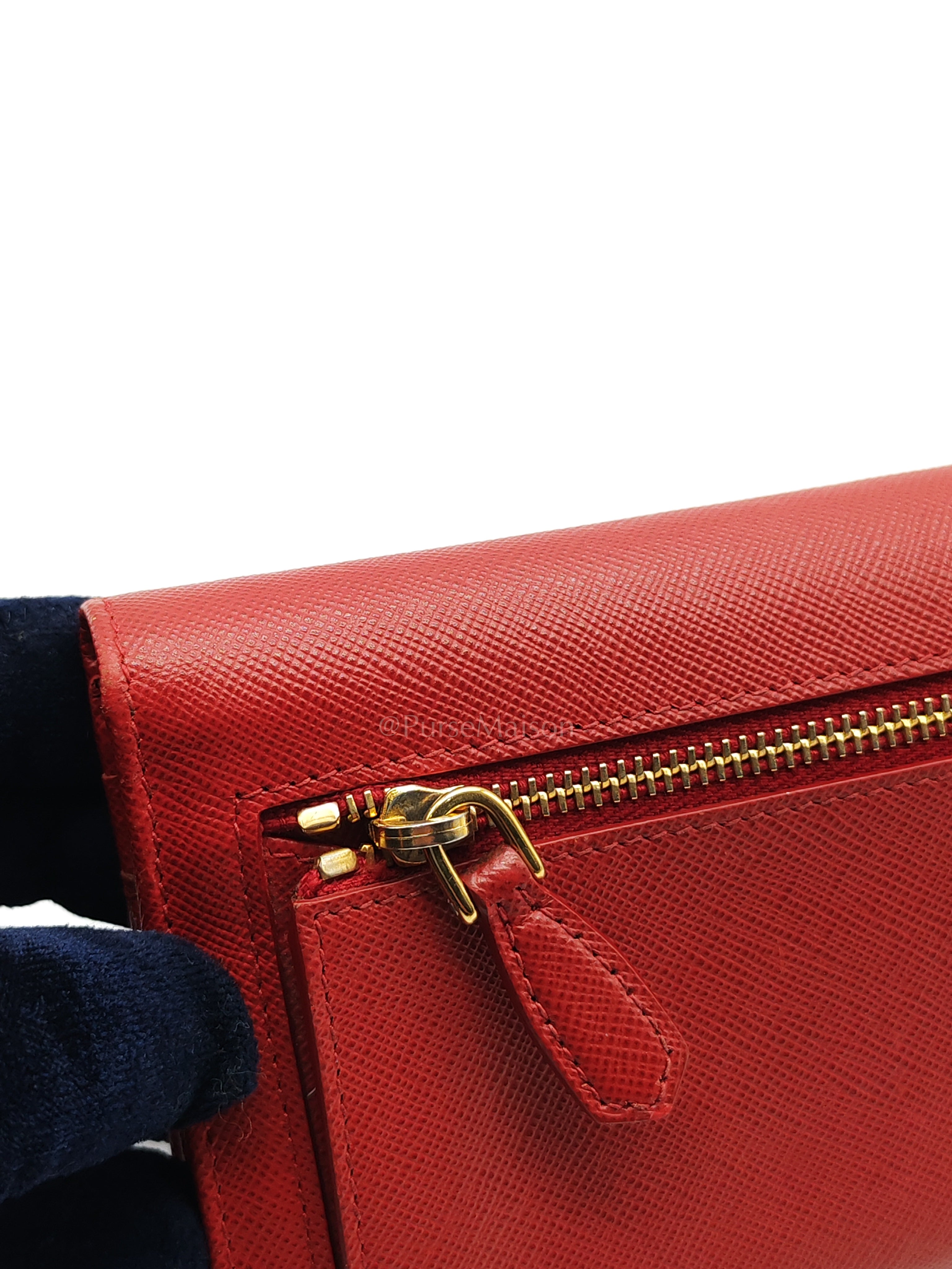 Saffiano Metal Long Wallet in Fiery Red & Gold Hardware | Purse Maison Luxury Bags Shop