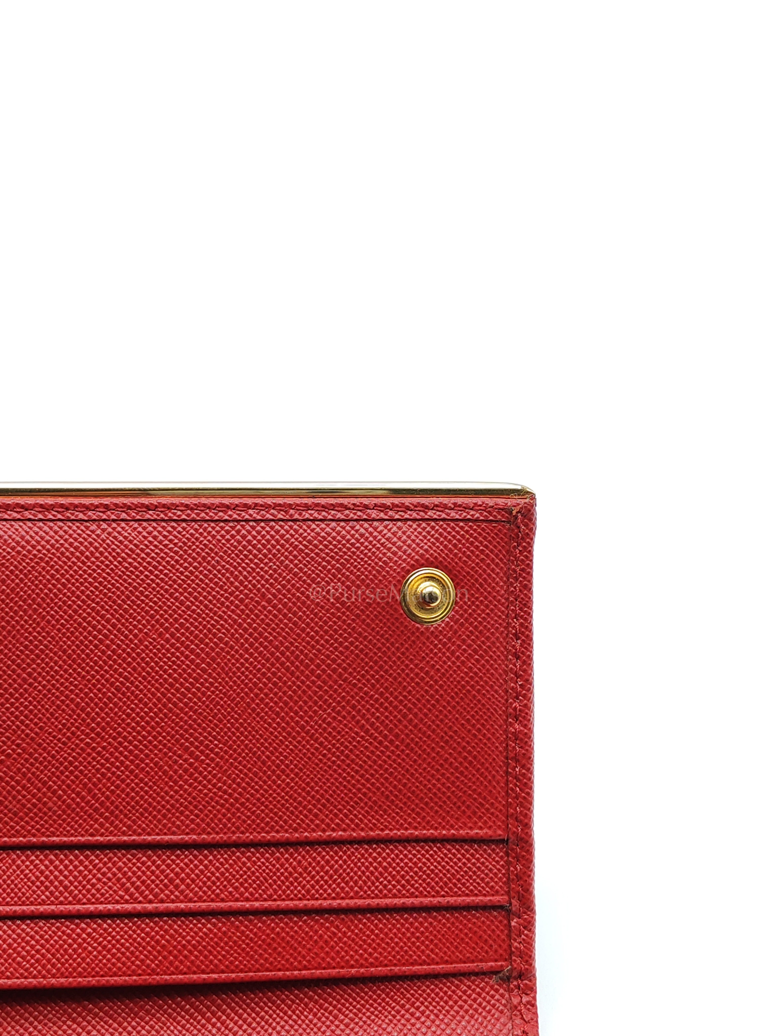 Saffiano Metal Long Wallet in Fiery Red & Gold Hardware | Purse Maison Luxury Bags Shop