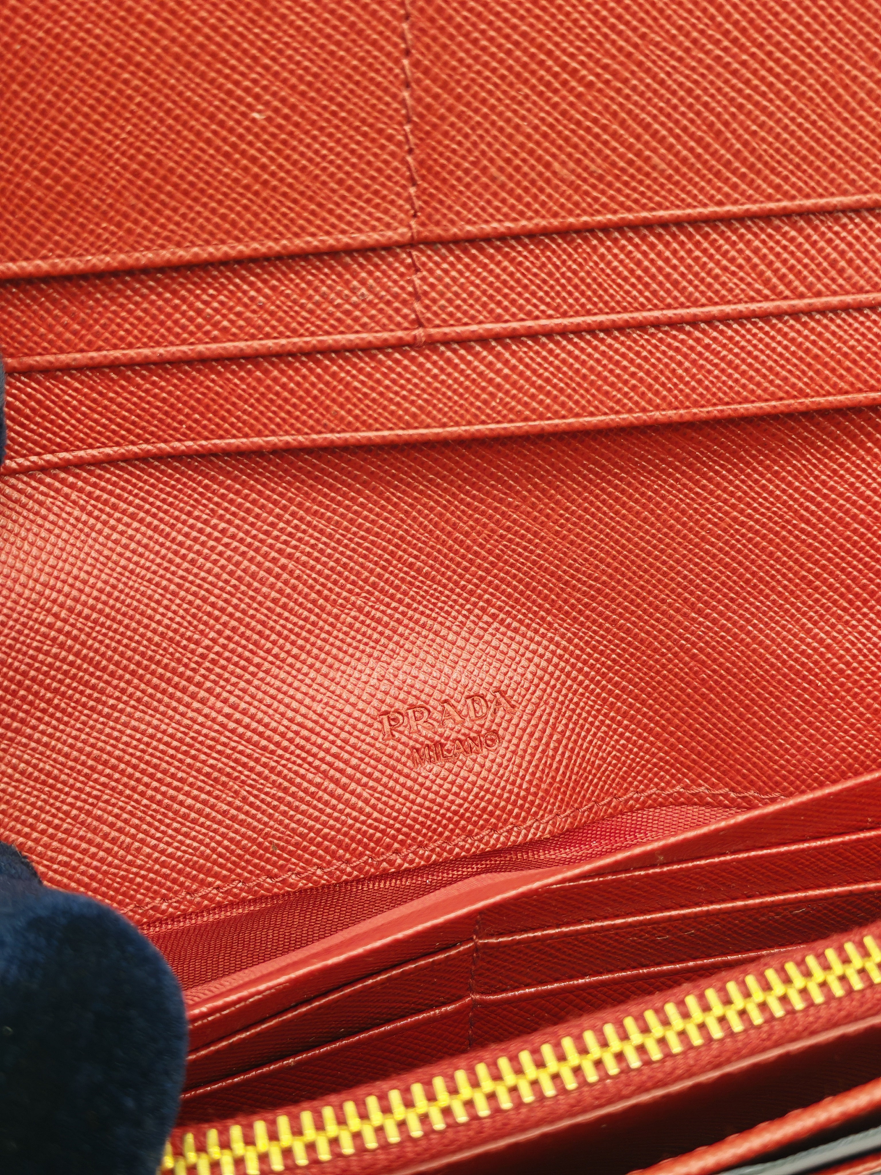Saffiano Metal Long Wallet in Fiery Red & Gold Hardware | Purse Maison Luxury Bags Shop