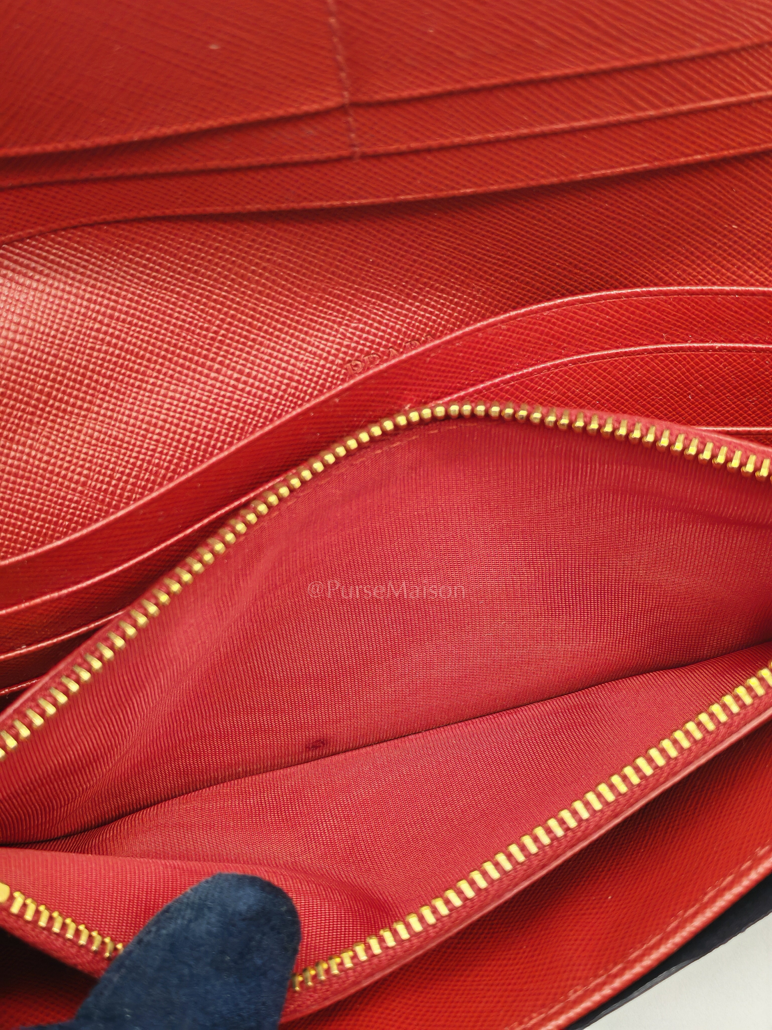 Saffiano Metal Long Wallet in Fiery Red & Gold Hardware | Purse Maison Luxury Bags Shop
