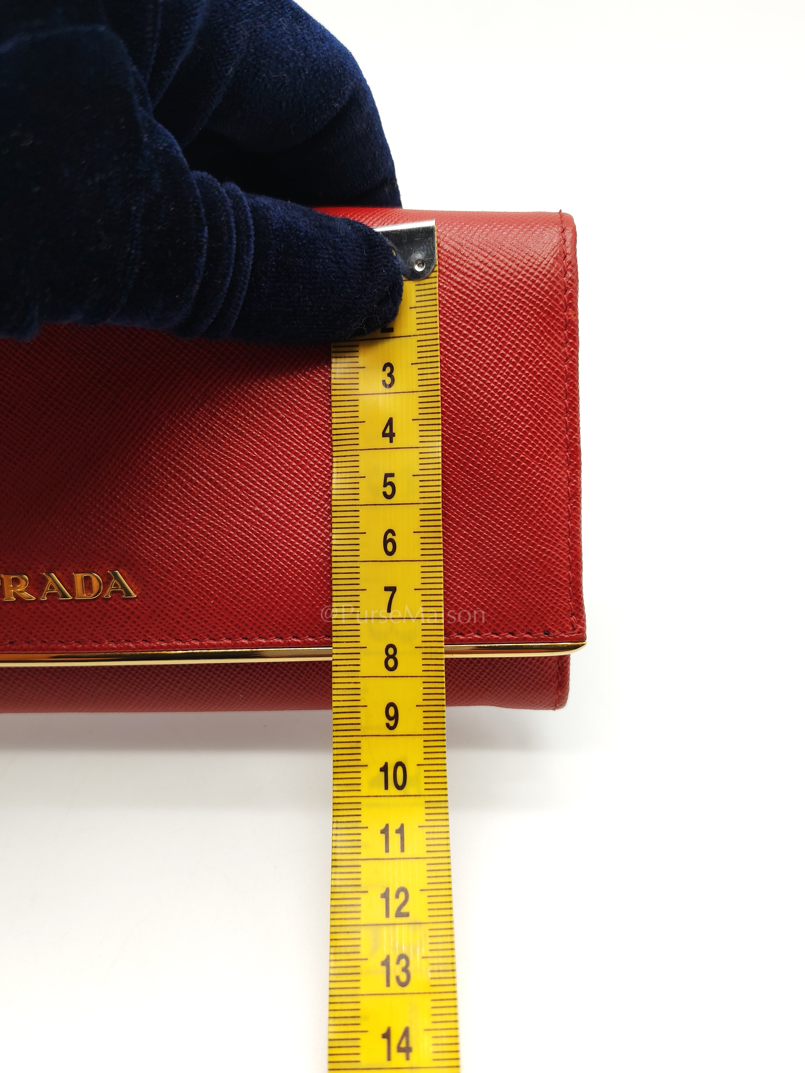Saffiano Metal Long Wallet in Fiery Red & Gold Hardware | Purse Maison Luxury Bags Shop