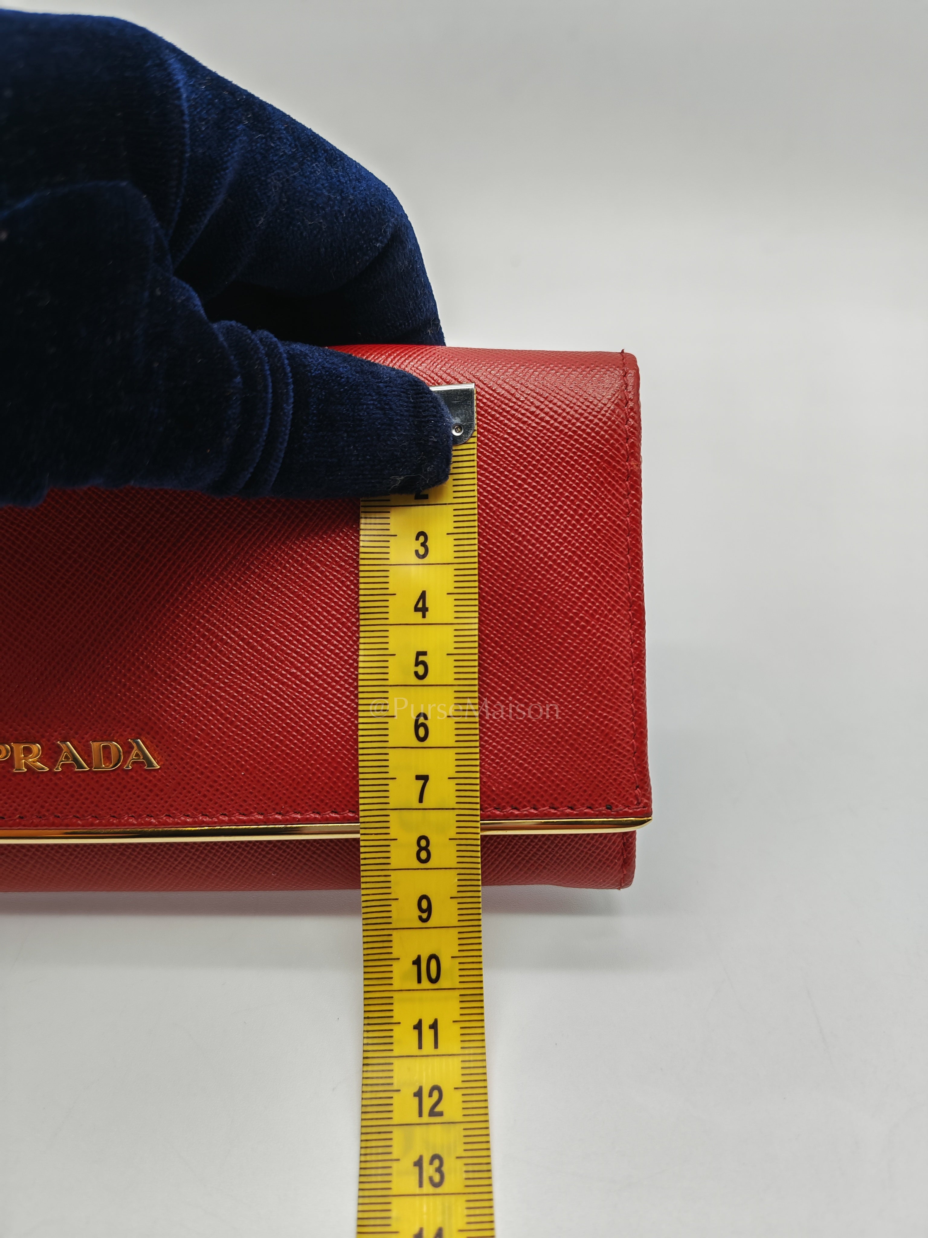 Saffiano Metal Long Wallet in Fiery Red & Gold Hardware | Purse Maison Luxury Bags Shop