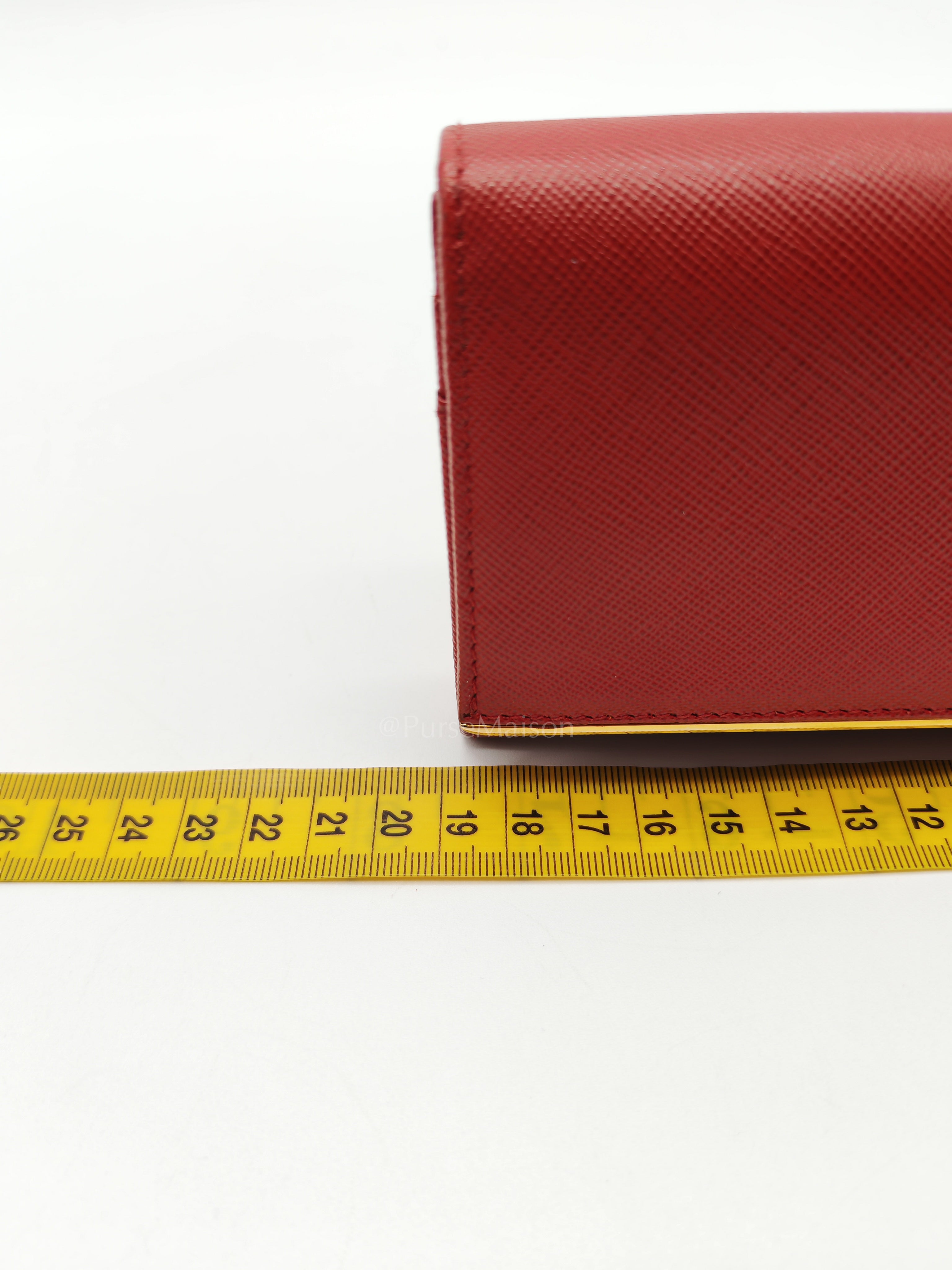 Saffiano Metal Long Wallet in Fiery Red & Gold Hardware | Purse Maison Luxury Bags Shop