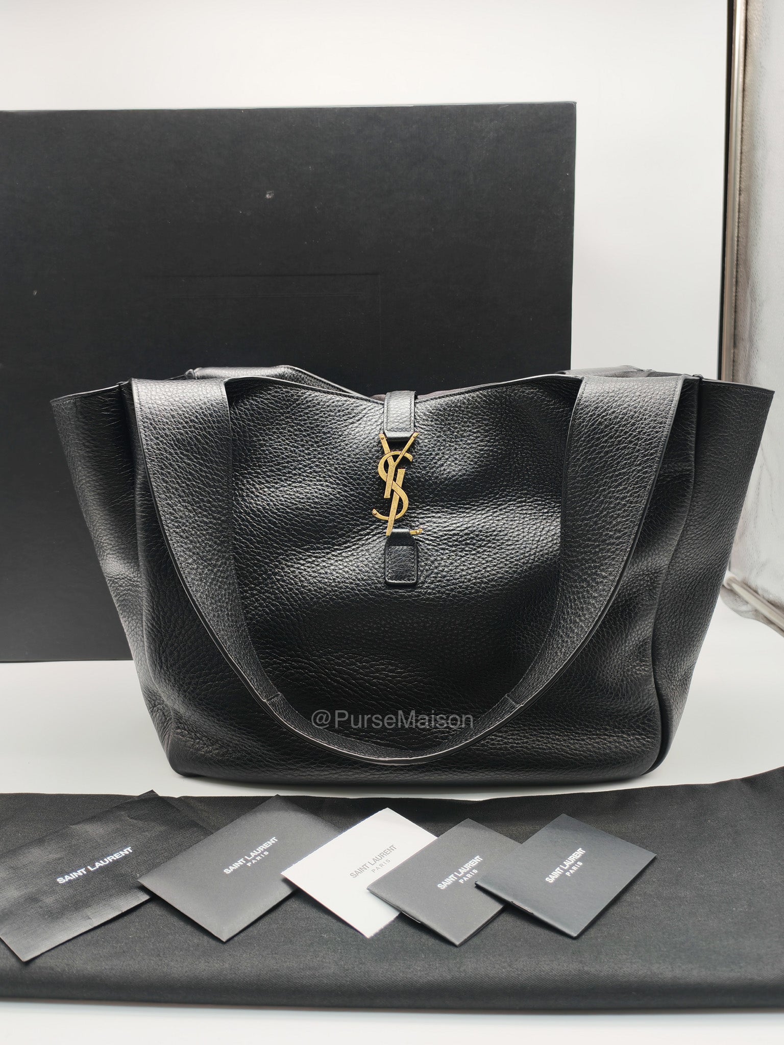 Saint Laurent Le 5a7 Bea Tote Bag in Black Grained Leather Tote Bag | Purse Maison Luxury Bags Shop