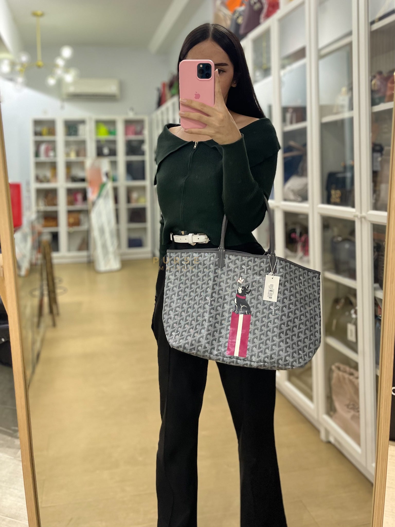 Saint Louis PM Gray in Goyardine Canvas with Hulot Motif | Purse Maison Luxury Bags Shop