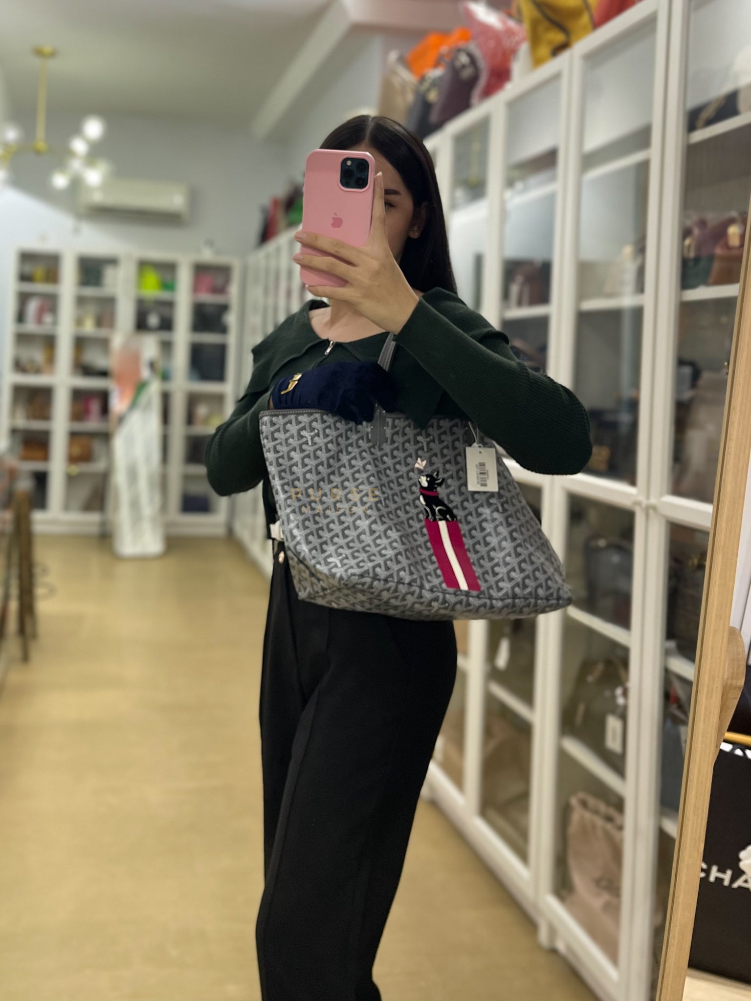 Saint Louis PM Gray in Goyardine Canvas with Hulot Motif | Purse Maison Luxury Bags Shop