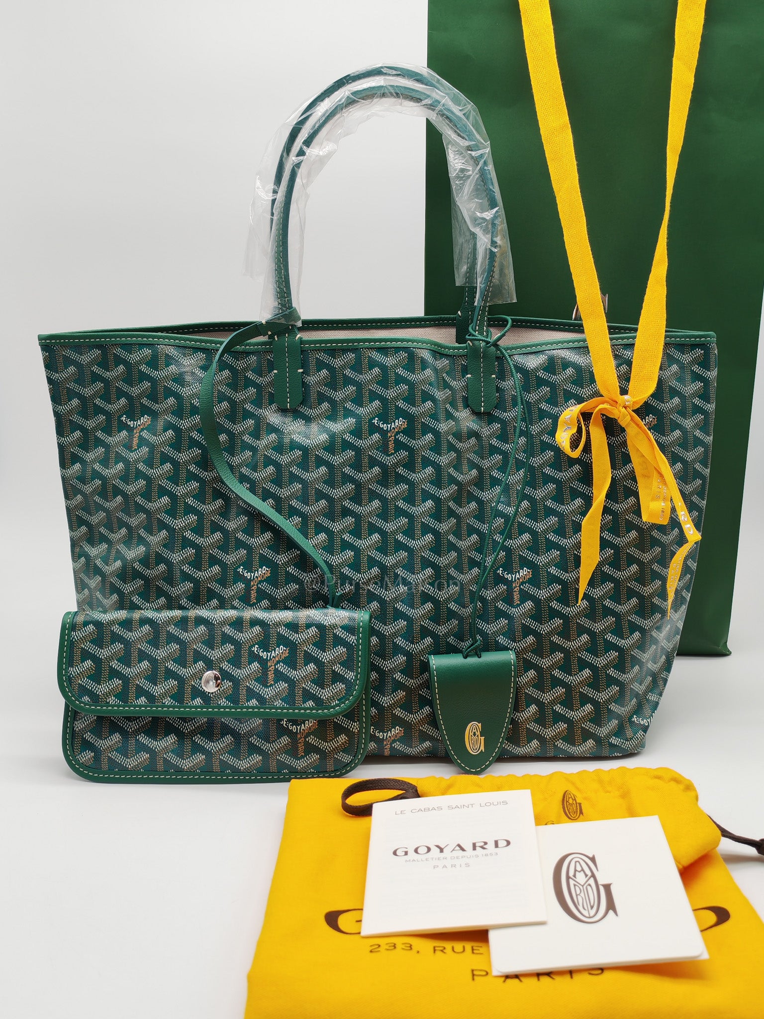 Saint Louis PM in Vert/Green Goyardine Canvas with Croc Universel Clip Charm | Purse Maison Luxury Bags Shop