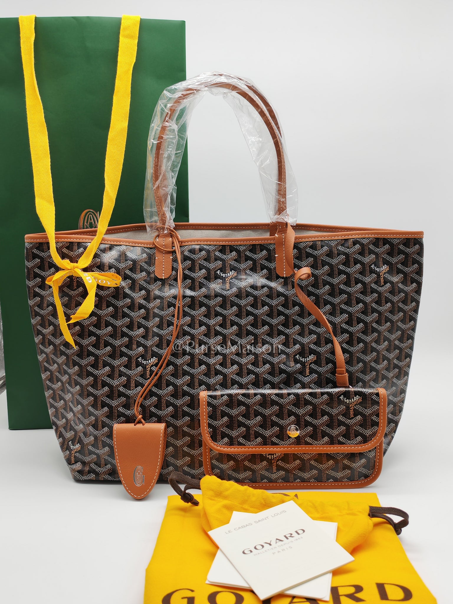 Saint Louis PM Tan with Croc Universel Clip Charm in Goyardine Canvas Tote Bag | Purse Maison Luxury Bags Shop