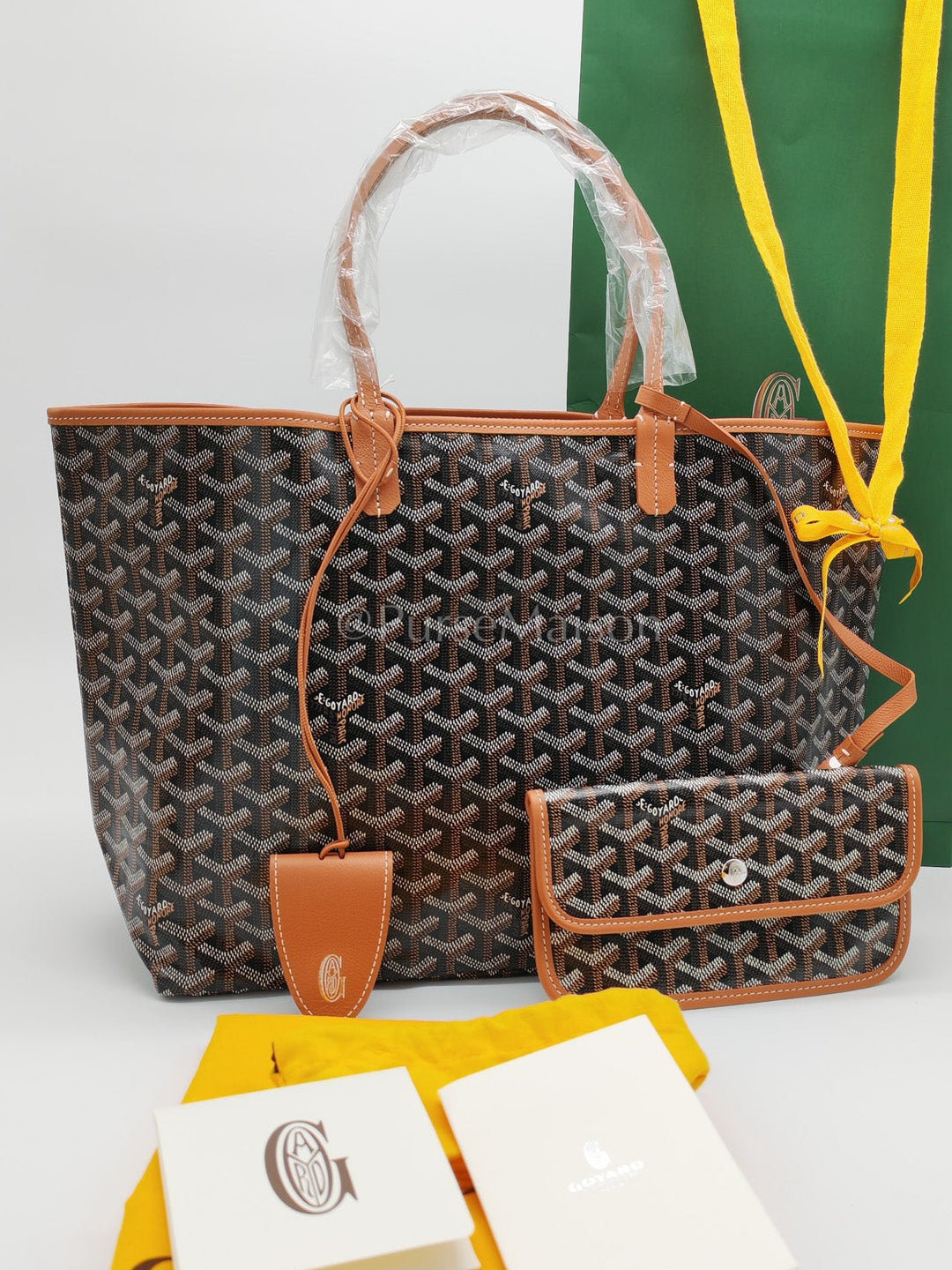 Goyard Saint Louis PM Tote Bag in Tan Goyardine Canvas with Croc Unicversal Chip Charm