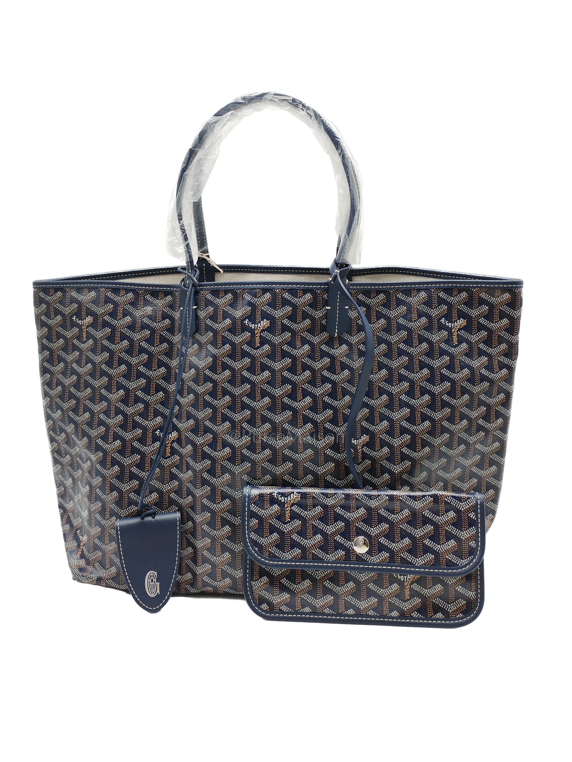 Saint Louis PM Tote Bag in Navy Blue Goyardine Canvas with Croc Universal Clip Charm | Purse Maison Luxury Bags Shop