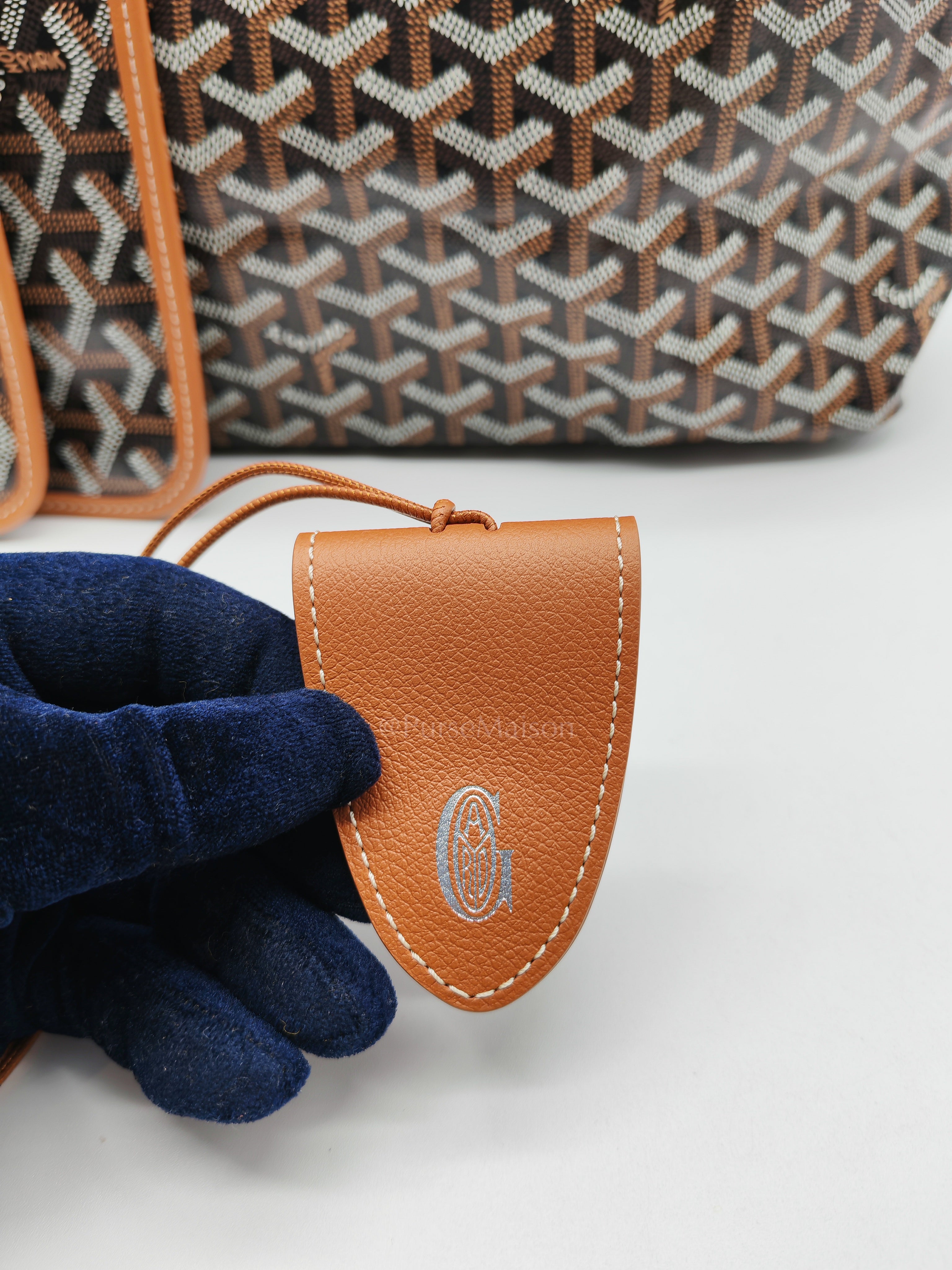 Saint Louis PM Tote Bag in Tan/Black Goyardine Canvas with Croc Unicversal Chip Charm | Purse Maison Luxury Bags Shop