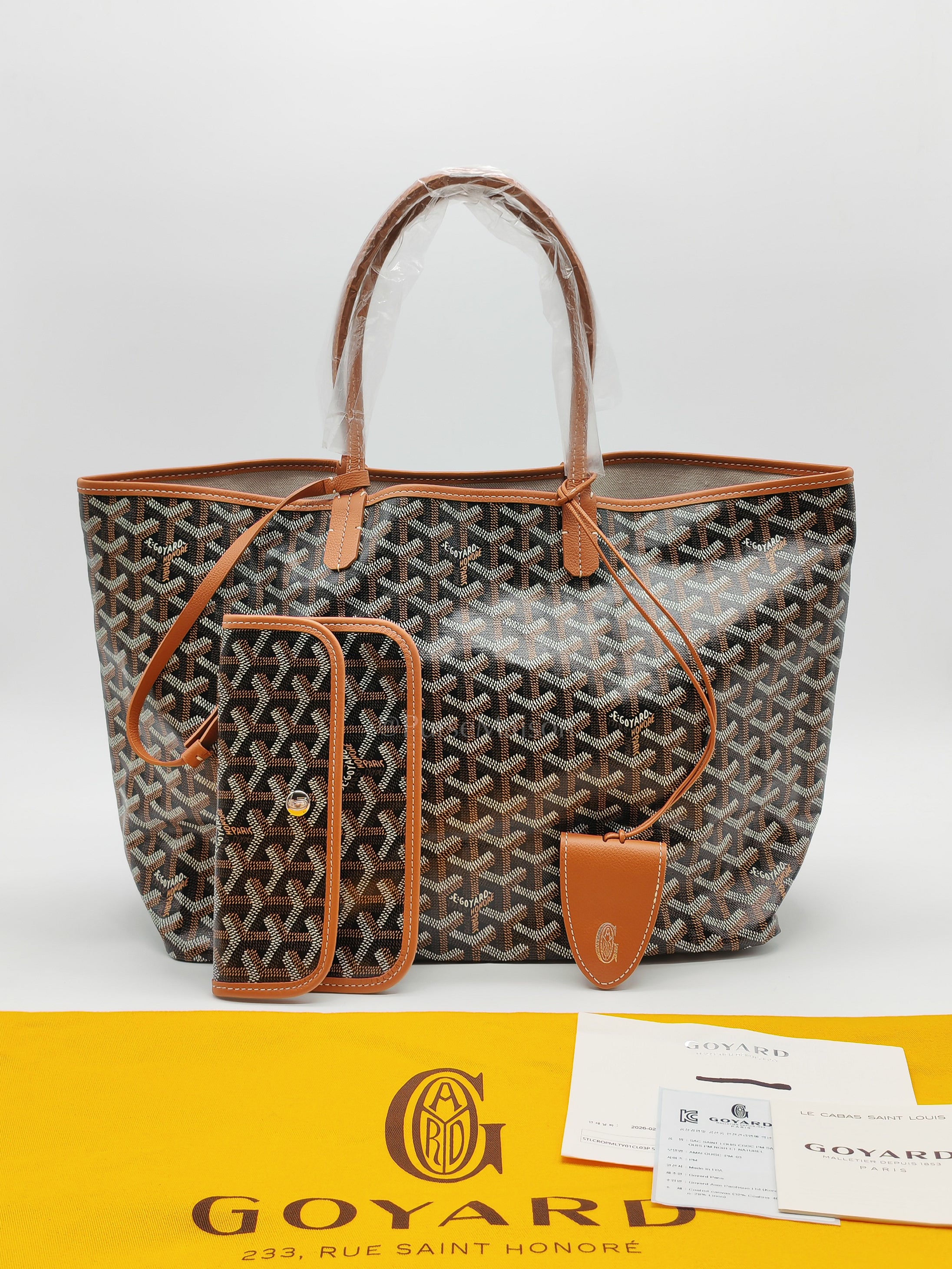 Saint Louis PM Tote Bag in Tan/Black Goyardine Canvas with Croc Unicversal Chip Charm | Purse Maison Luxury Bags Shop