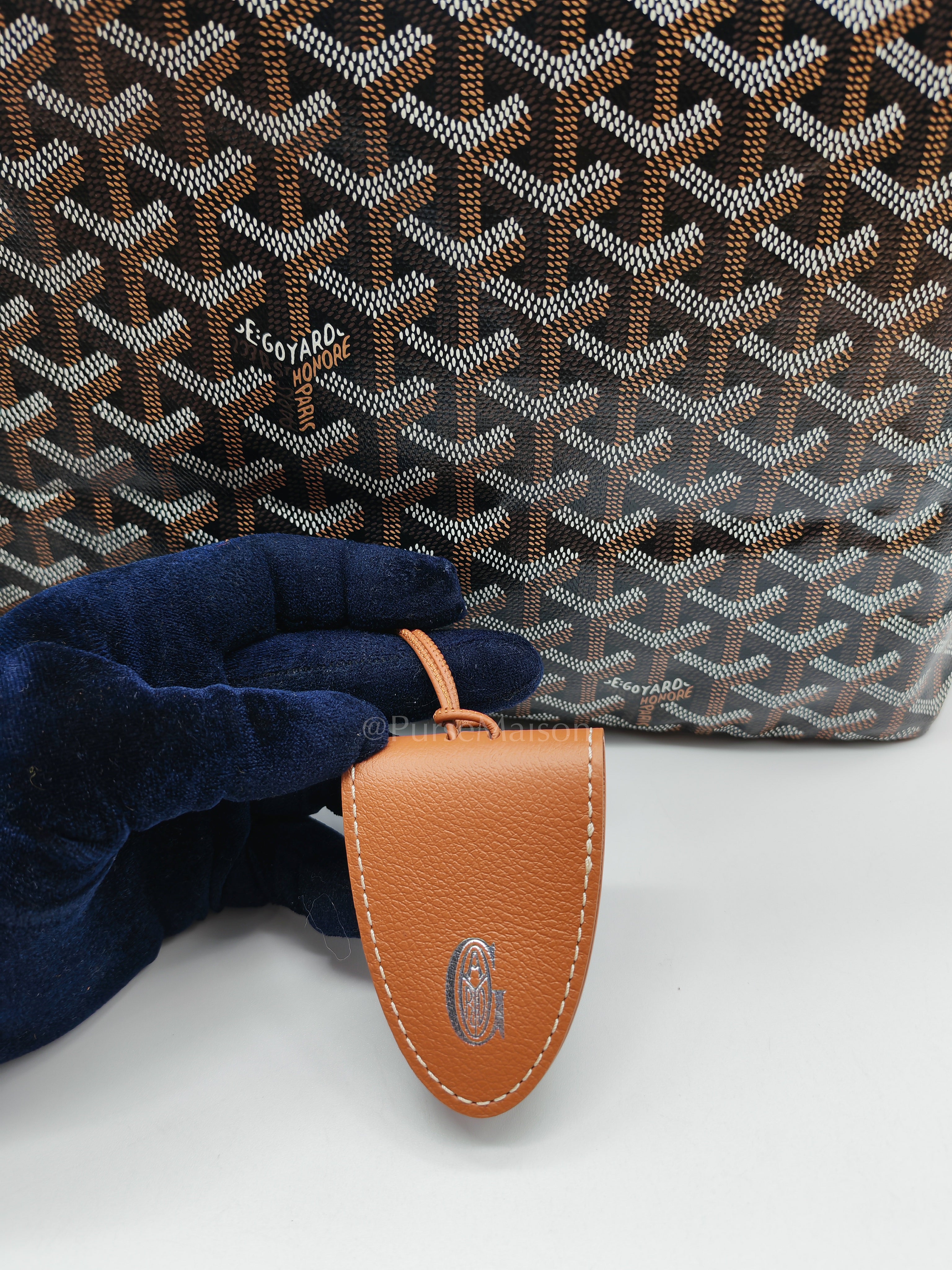 Saint Louis PM Tote Bag in Tan/Black Goyardine Canvas with Croc Universal Clip Charm | Purse Maison Luxury Bags Shop