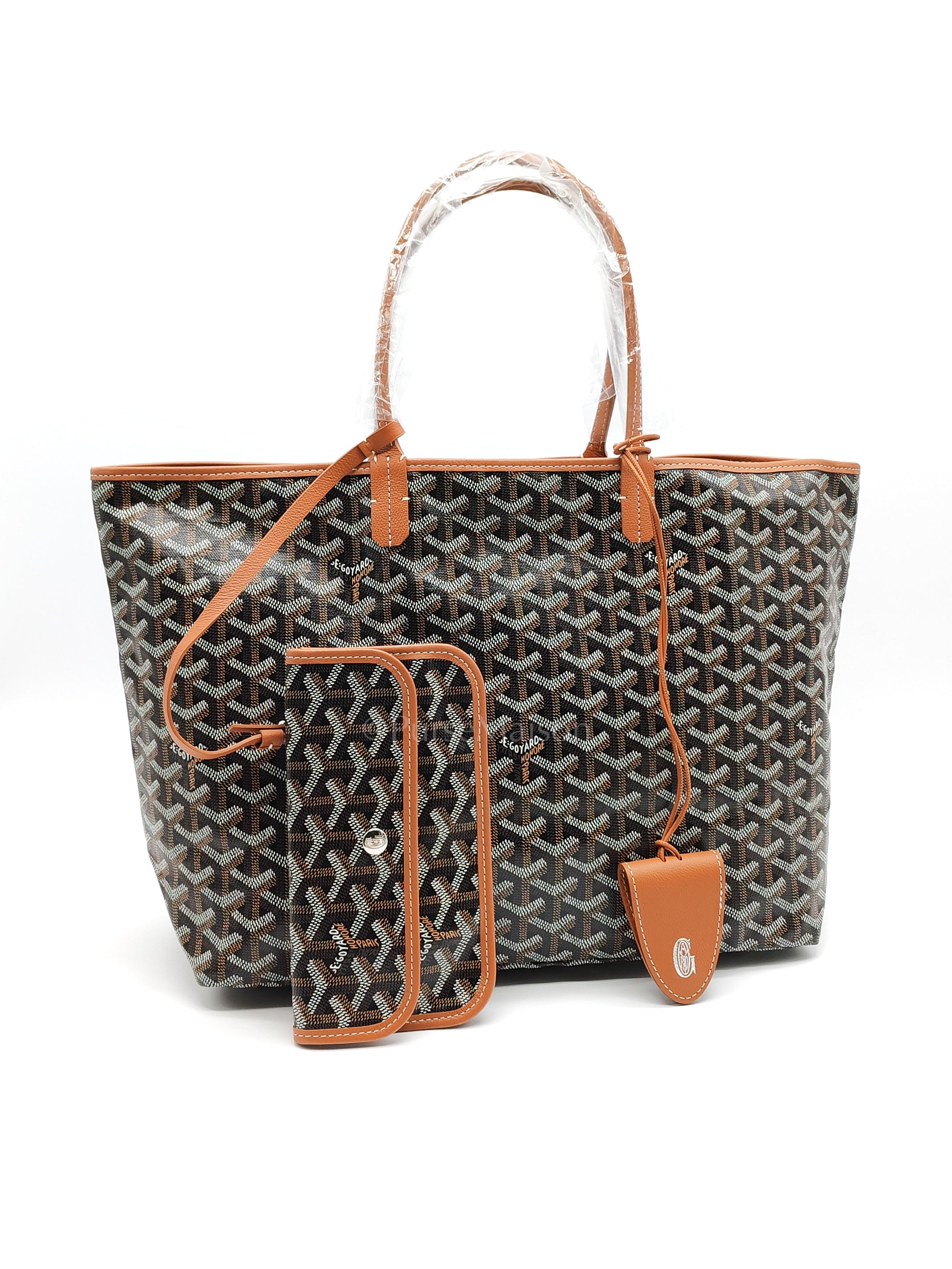 Saint Louis PM Tote Bag in Tan/Black Goyardine Canvas with Croc Universal Clip Charm | Purse Maison Luxury Bags Shop