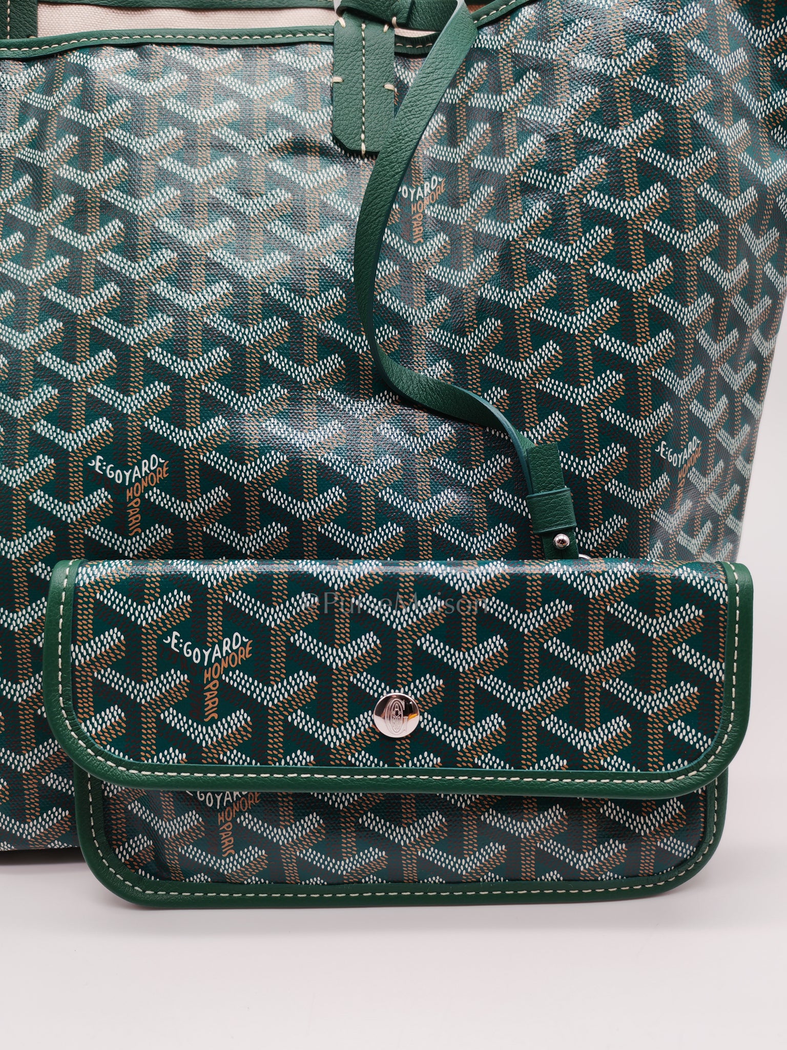 Saint Louis PM Vert/Green with Croc Universel Clip Charm in Goyardine Canvas | Purse Maison Luxury Bags Shop