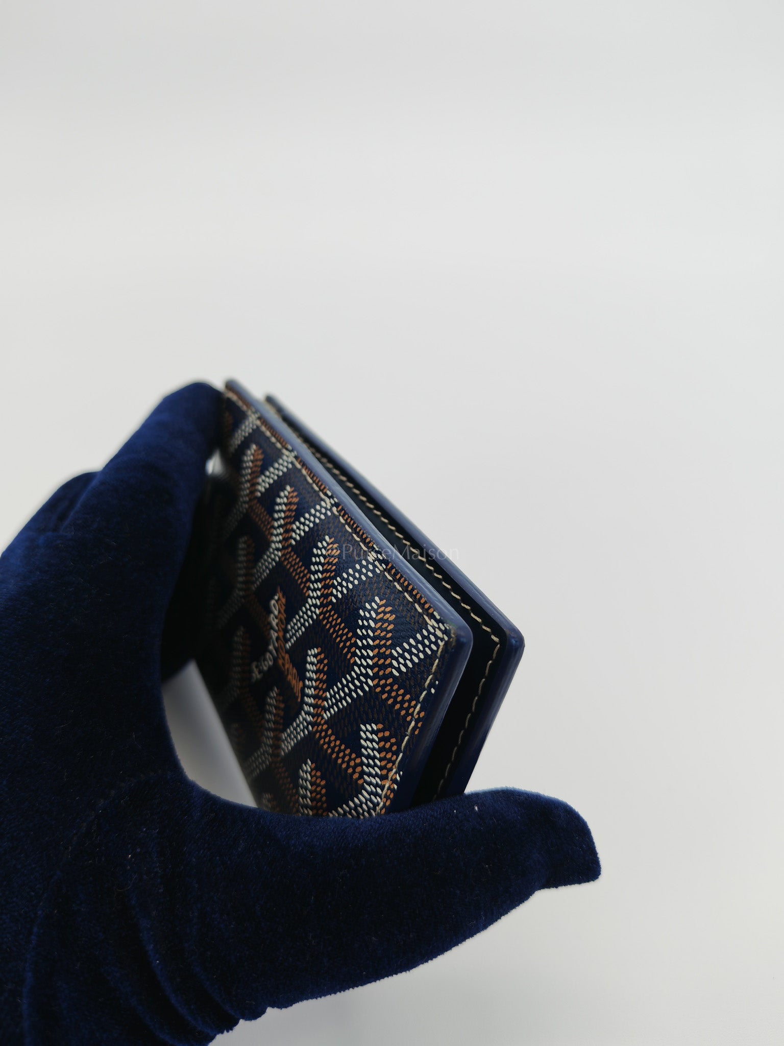 Saint Pierre Bifold Card Holder in Bleu Marine Goyardine Canvas | Purse Maison Luxury Bags Shop