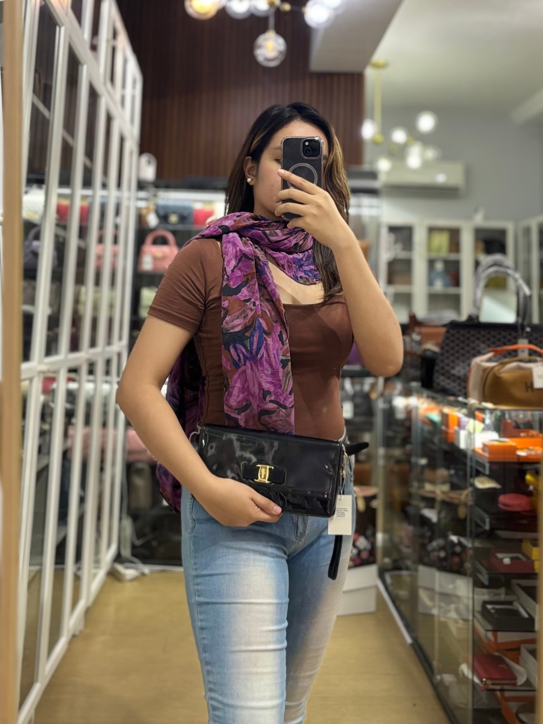 Miss Vara Bow Wristlet Clutch in Plum Patent Leather | Purse Maison Luxury Bags Shop