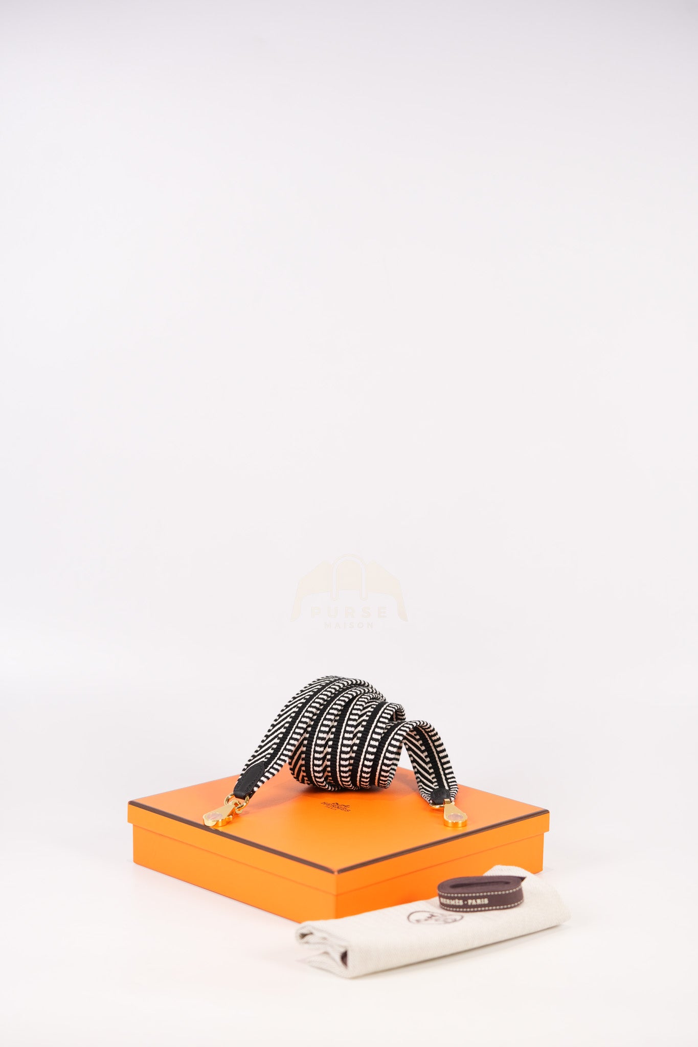 Sangle Cavale Bag Strap in Black/White Pattern and Gold Hardware (44.5inches) | Purse Maison Luxury Bags Shop